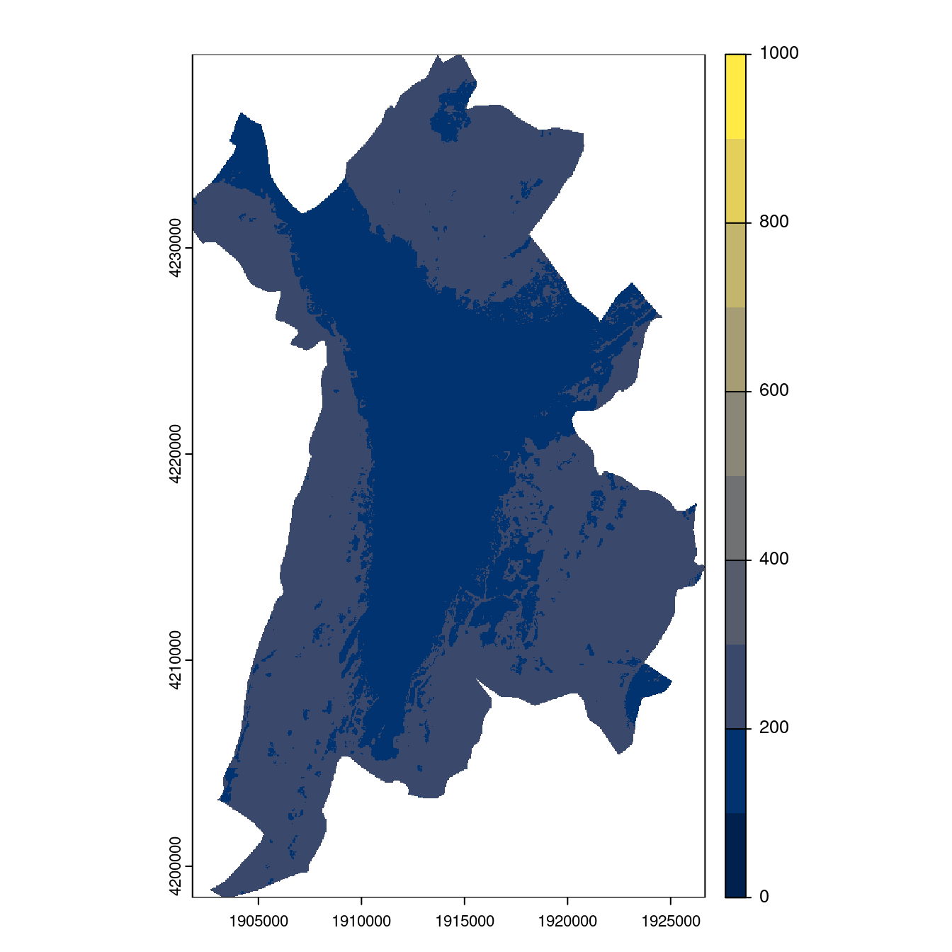 Projection des distributions potentielles contemporaine et futures jusqu'à l'horizon 2100 sous le scénario SSP5-8.5 (modèle d'ensemble, GCM IPSL).