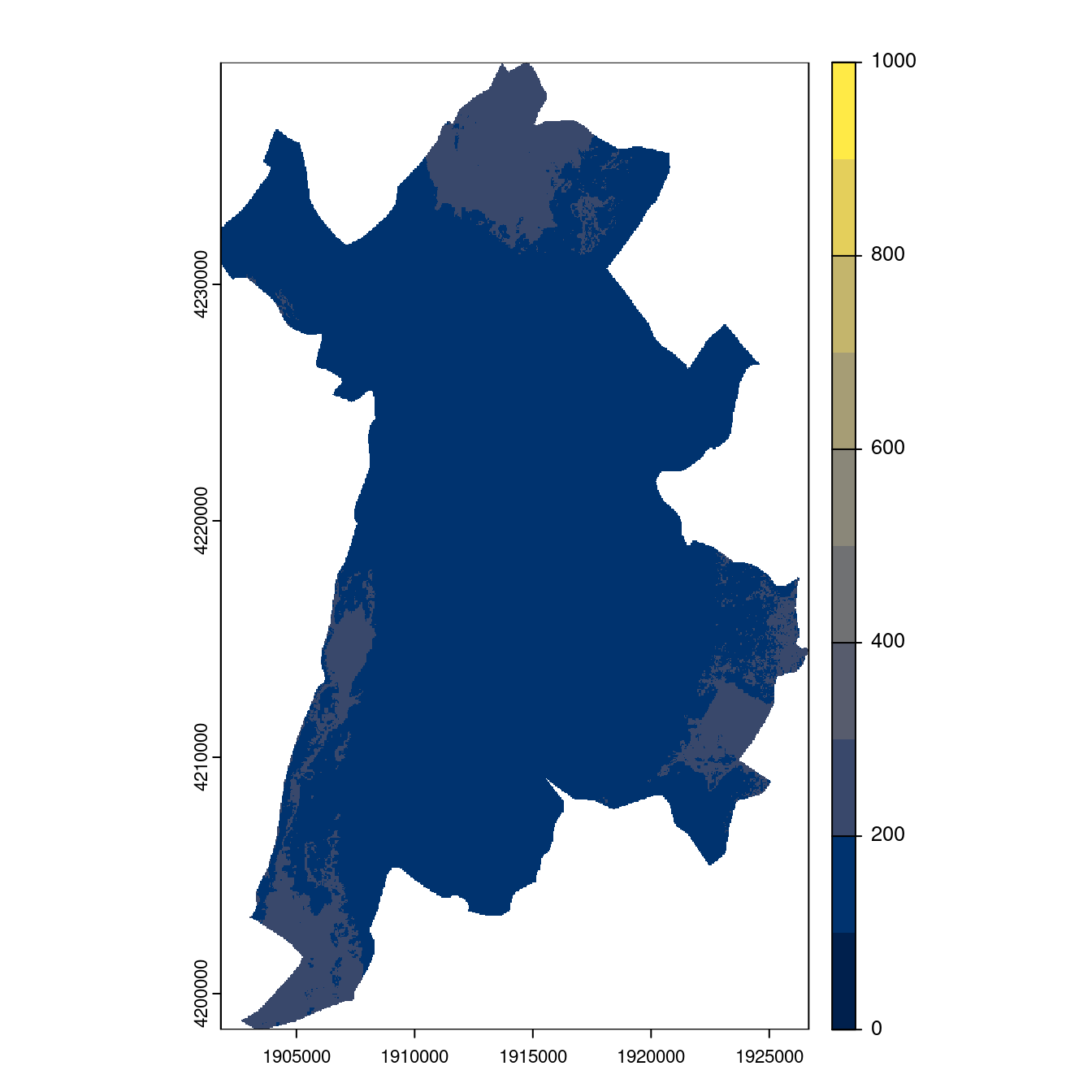 Projection des distributions potentielles contemporaine et futures jusqu'à l'horizon 2100 sous le scénario SSP5-8.5 (modèle d'ensemble, GCM IPSL).