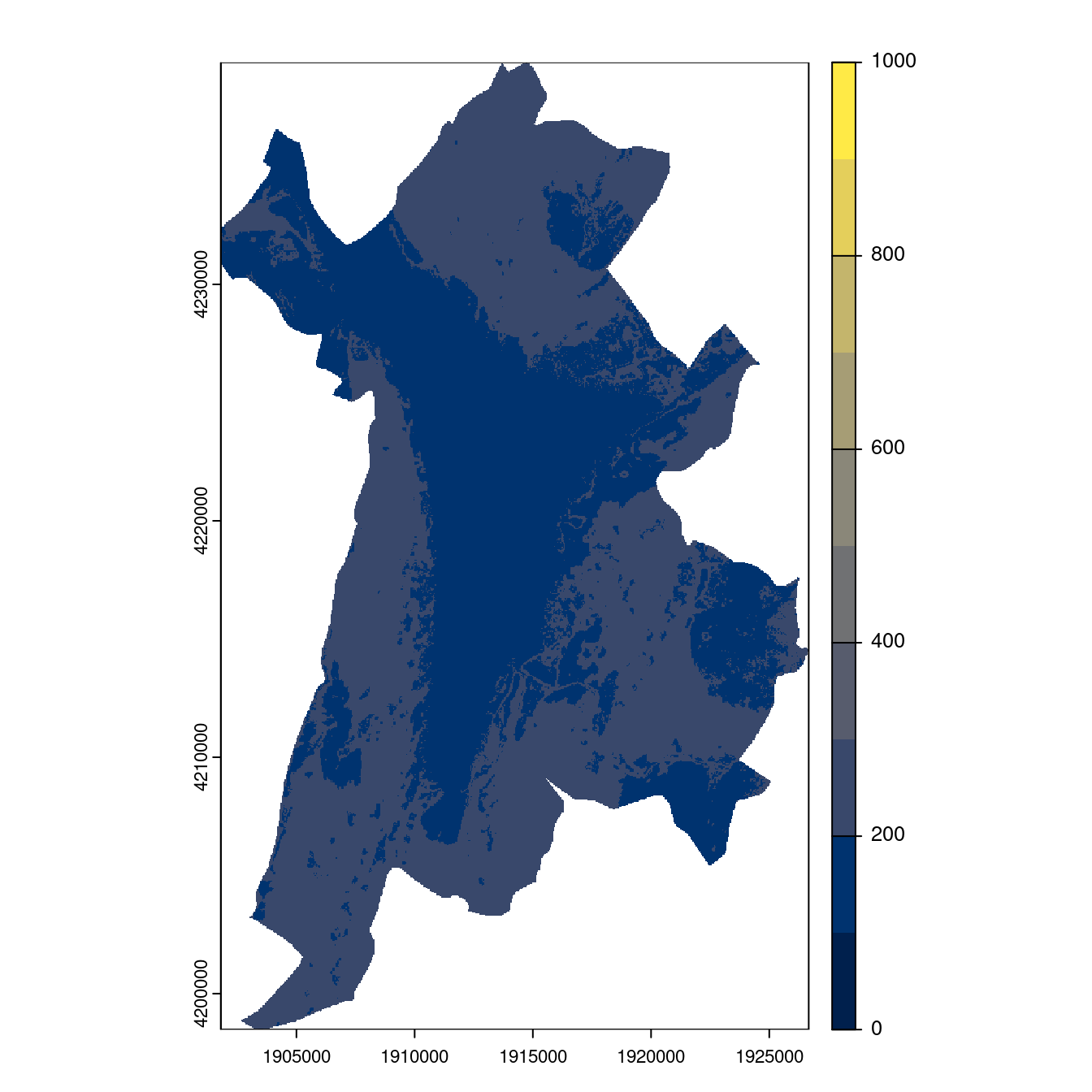 Projection des distributions potentielles contemporaine et futures jusqu'à l'horizon 2100 sous le scénario SSP5-8.5 (modèle d'ensemble, GCM IPSL).