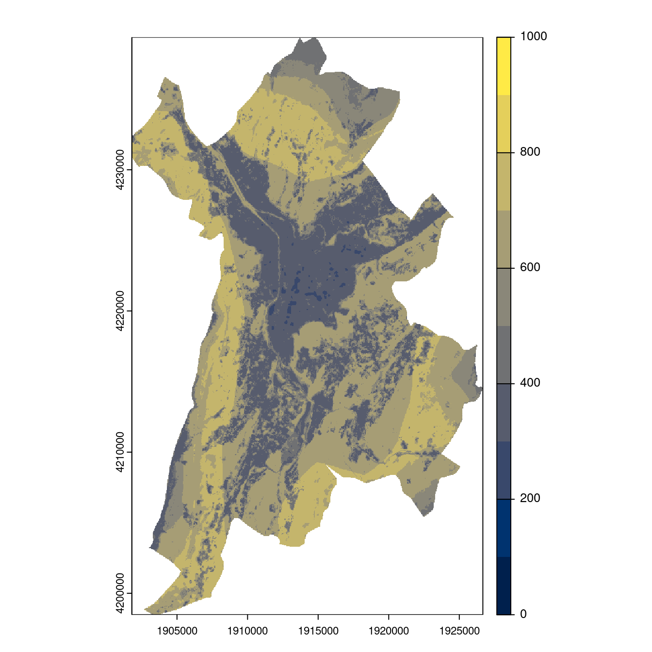 Projection des distributions potentielles contemporaine et futures jusqu'à l'horizon 2100 sous le scénario SSP5-8.5 (modèle d'ensemble, GCM IPSL).