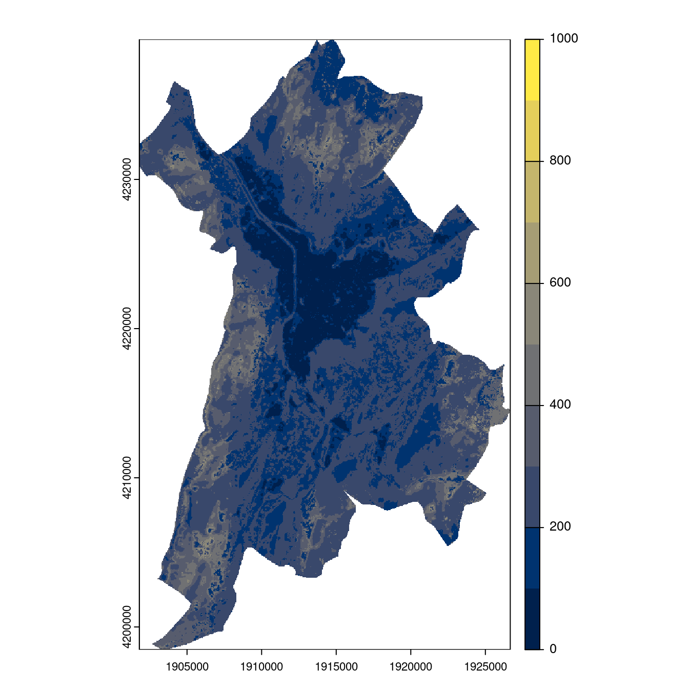 Projection des distributions potentielles contemporaine et futures jusqu'à l'horizon 2100 sous le scénario SSP5-8.5 (modèle d'ensemble, GCM IPSL).