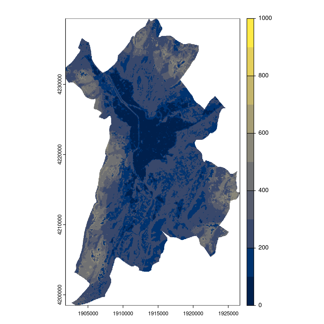 Projection des distributions potentielles contemporaine et futures jusqu'à l'horizon 2100 sous le scénario SSP5-8.5 (modèle d'ensemble, GCM IPSL).