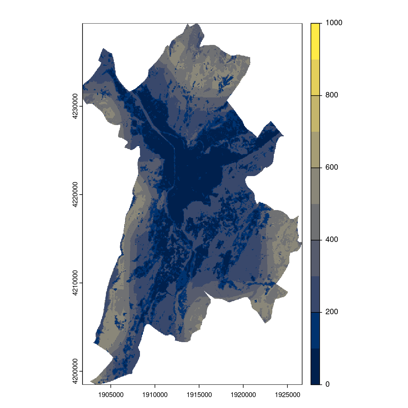 Projection des distributions potentielles contemporaine et futures jusqu'à l'horizon 2100 sous le scénario SSP5-8.5 (modèle d'ensemble, GCM IPSL).