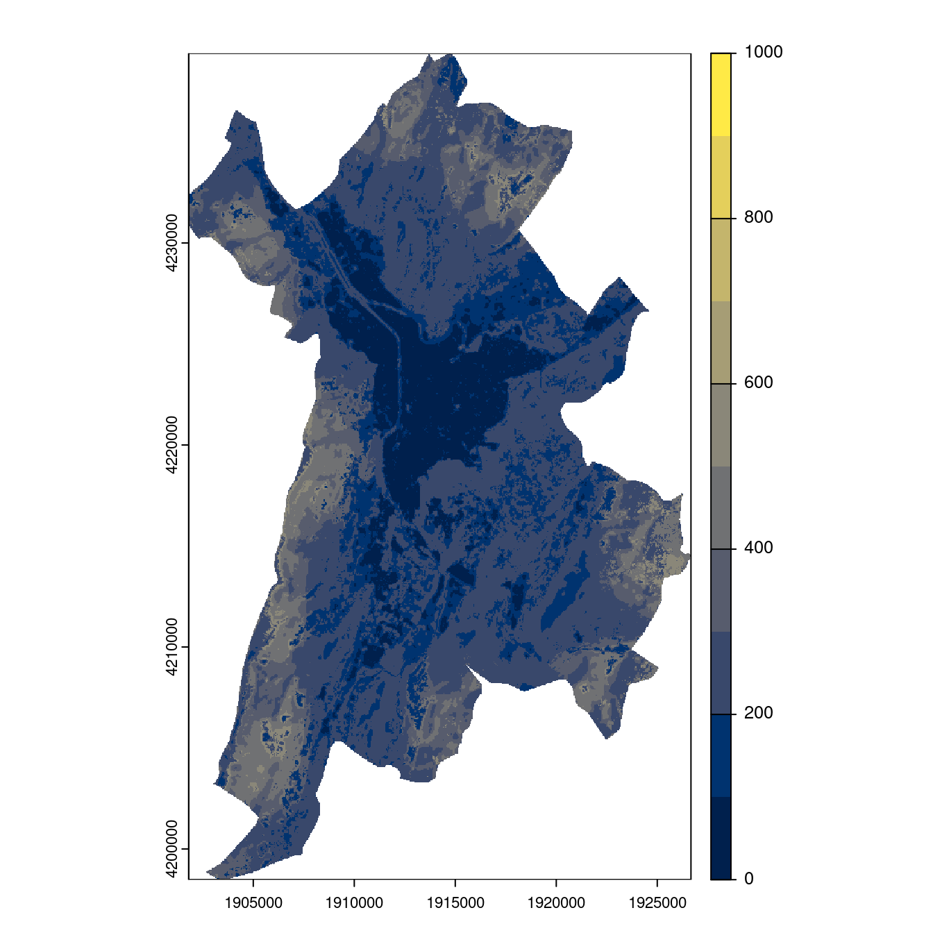 Projection des distributions potentielles contemporaine et futures jusqu'à l'horizon 2100 sous le scénario SSP5-8.5 (modèle d'ensemble, GCM IPSL).