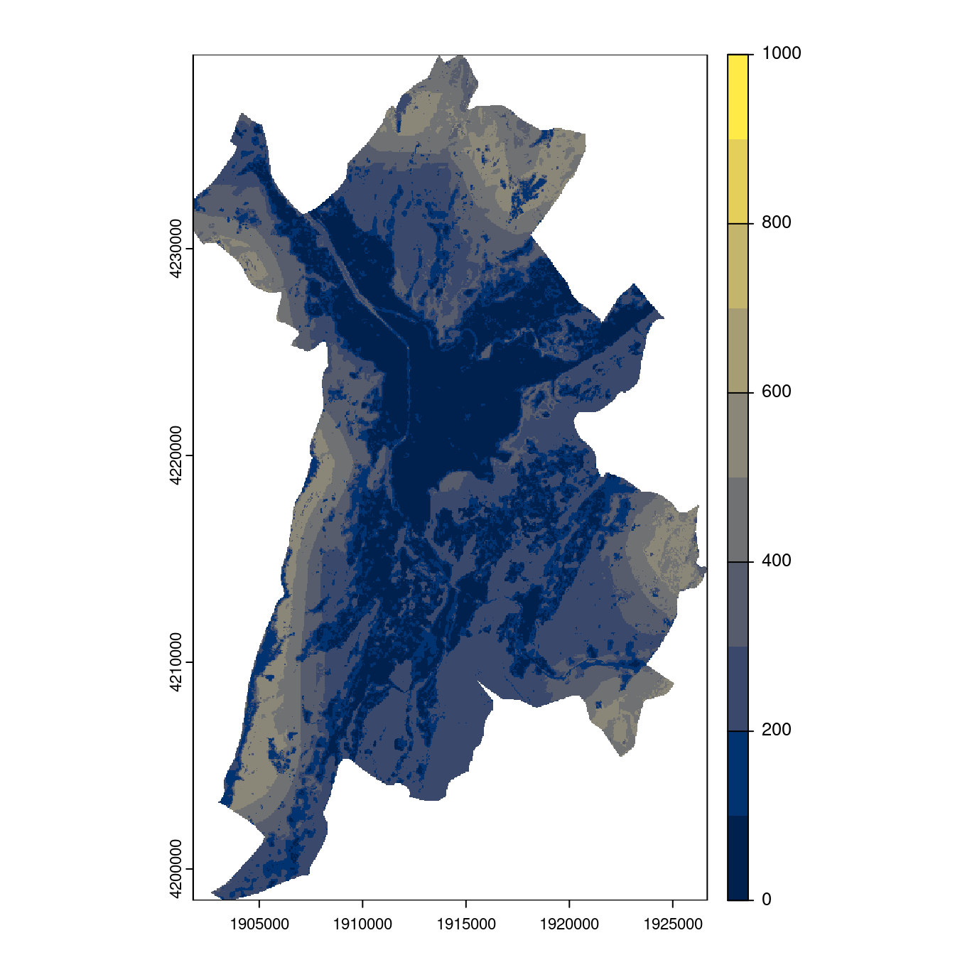 Projection des distributions potentielles contemporaine et futures jusqu'à l'horizon 2100 sous le scénario SSP5-8.5 (modèle d'ensemble, GCM IPSL).