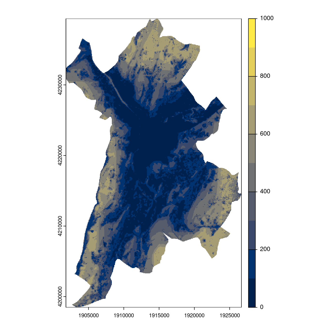 Projection des distributions potentielles contemporaine et futures jusqu'à l'horizon 2100 sous le scénario SSP5-8.5 (modèle d'ensemble, GCM IPSL).