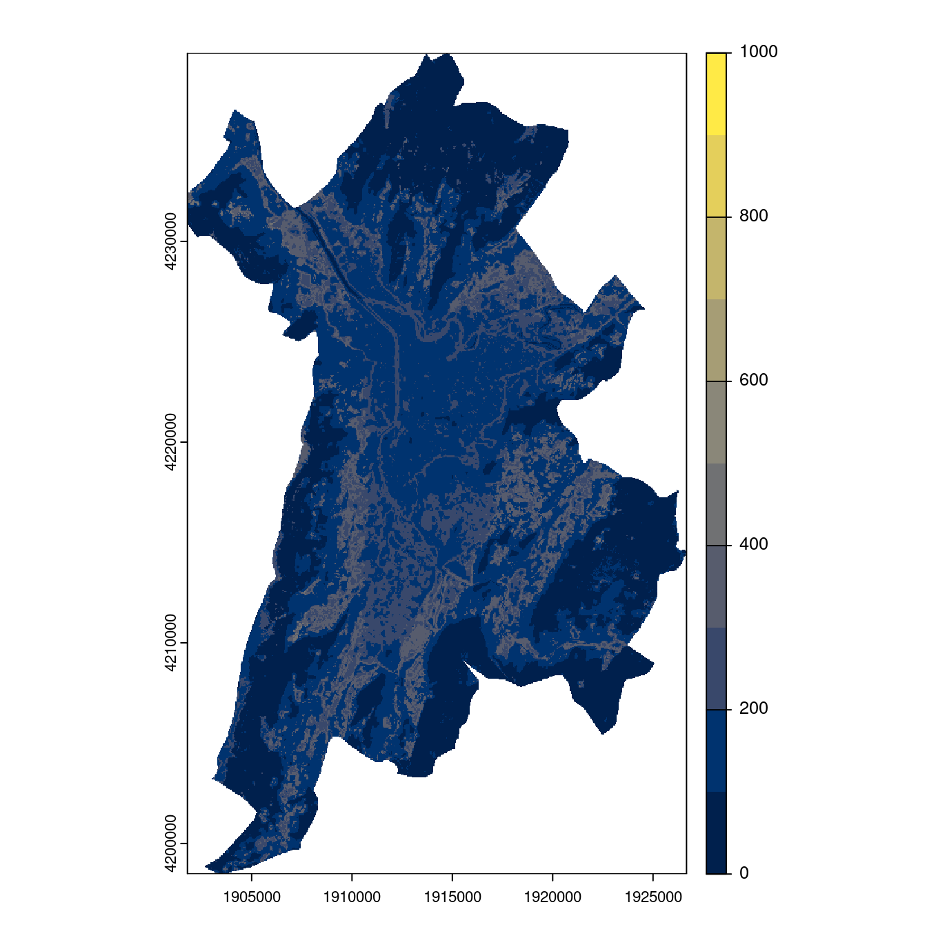 Projection des distributions potentielles contemporaine et futures jusqu'à l'horizon 2100 sous le scénario SSP5-8.5 (modèle d'ensemble, GCM IPSL).