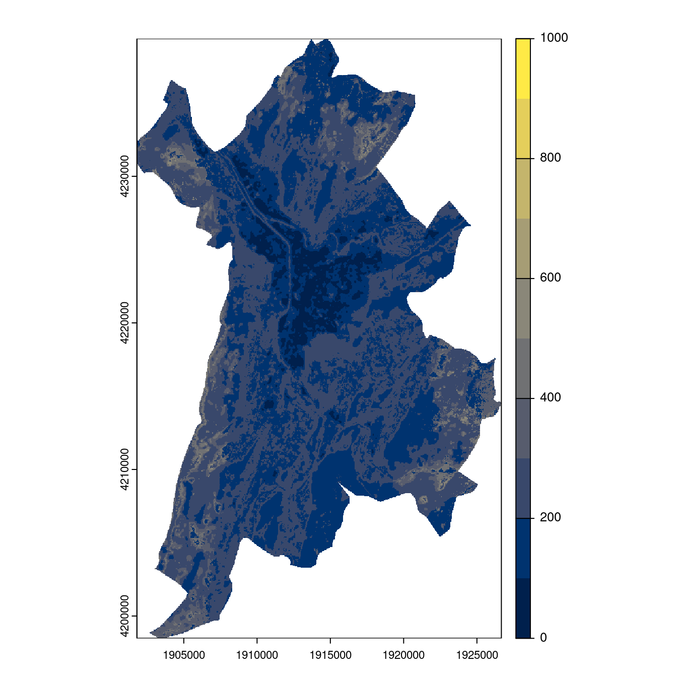 Projection des distributions potentielles contemporaine et futures jusqu'à l'horizon 2100 sous le scénario SSP5-8.5 (modèle d'ensemble, GCM IPSL).