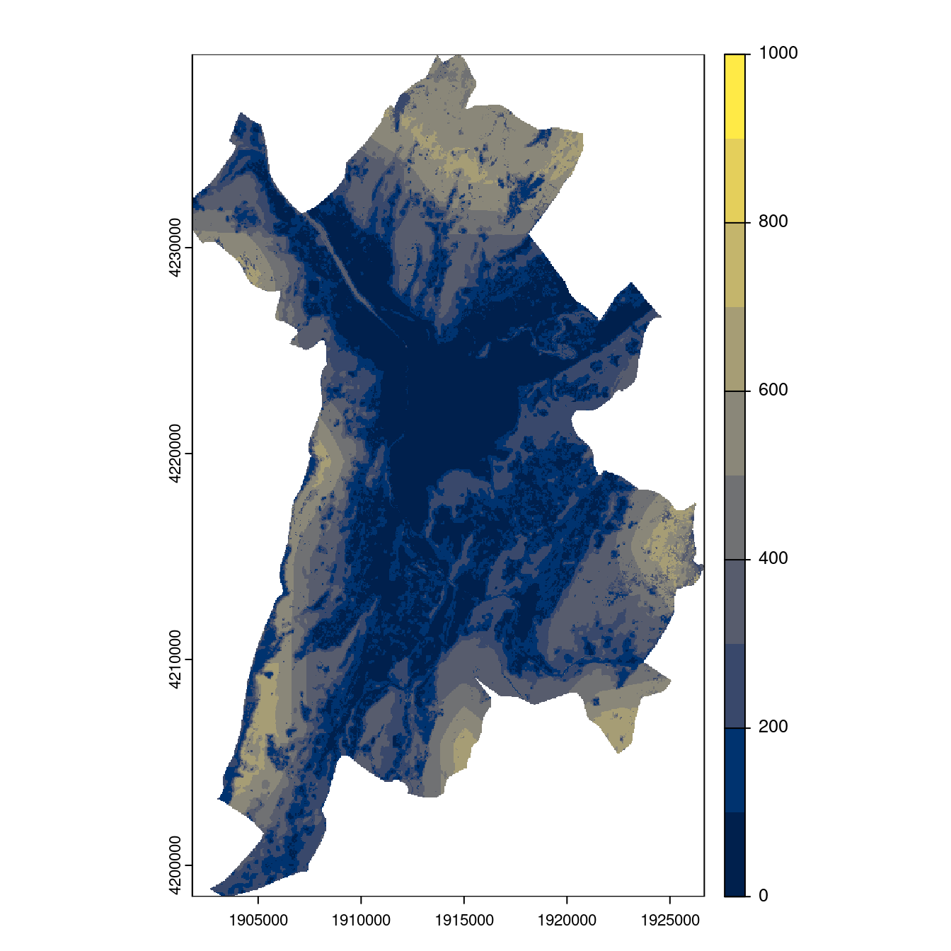 Projection des distributions potentielles contemporaine et futures jusqu'à l'horizon 2100 sous le scénario SSP5-8.5 (modèle d'ensemble, GCM IPSL).