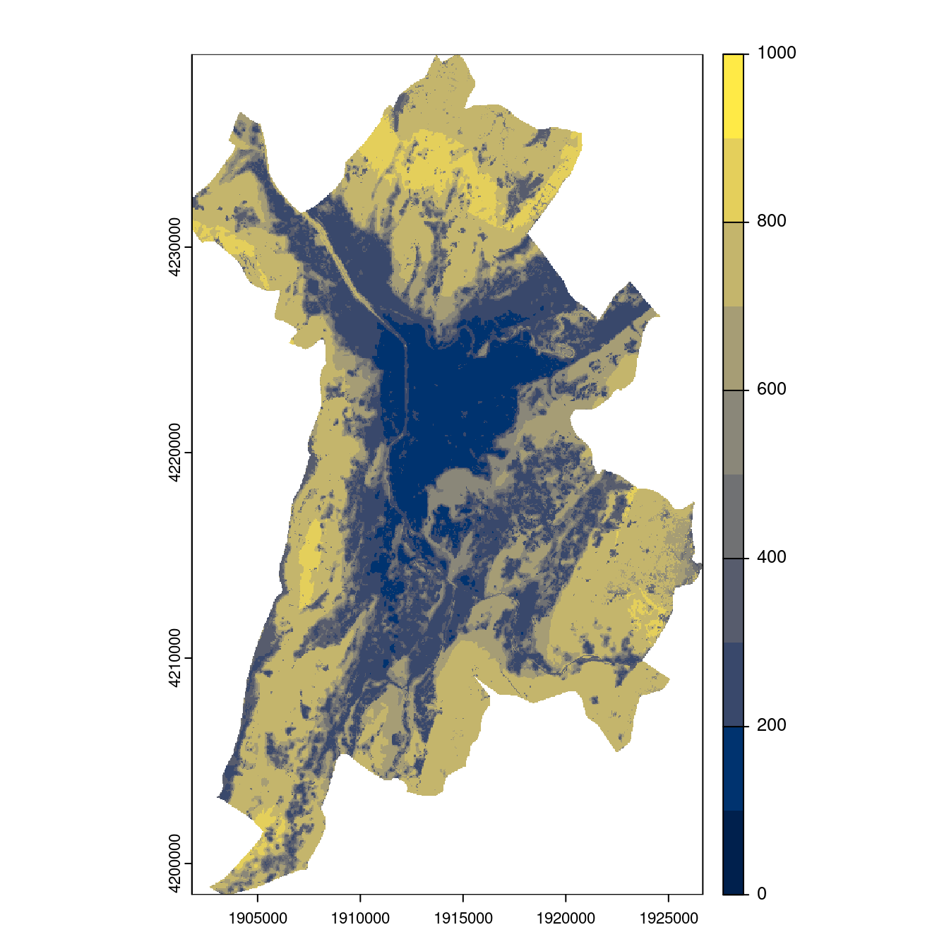 Projection des distributions potentielles contemporaine et futures jusqu'à l'horizon 2100 sous le scénario SSP5-8.5 (modèle d'ensemble, GCM IPSL).