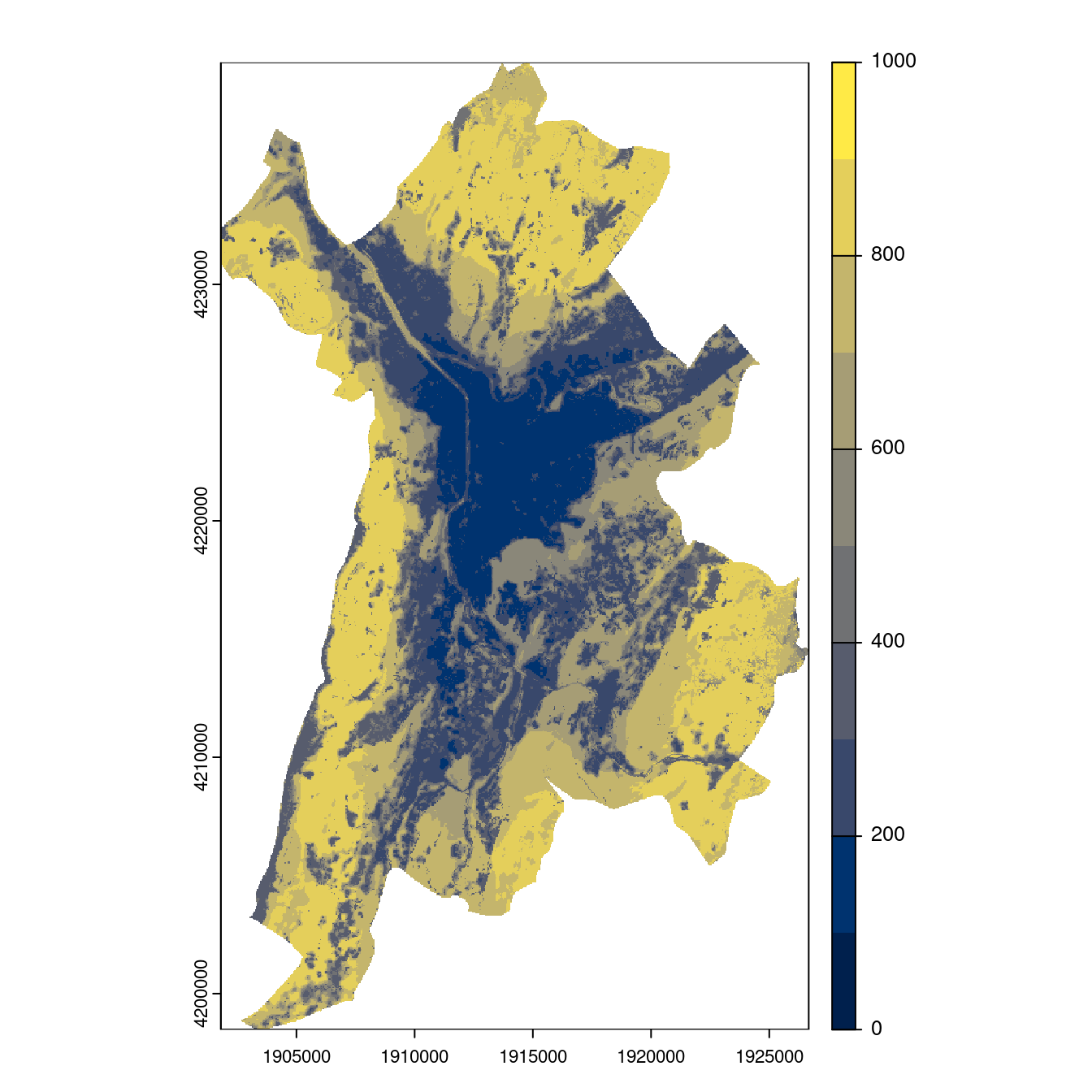 Projection des distributions potentielles contemporaine et futures jusqu'à l'horizon 2100 sous le scénario SSP5-8.5 (modèle d'ensemble, GCM IPSL).