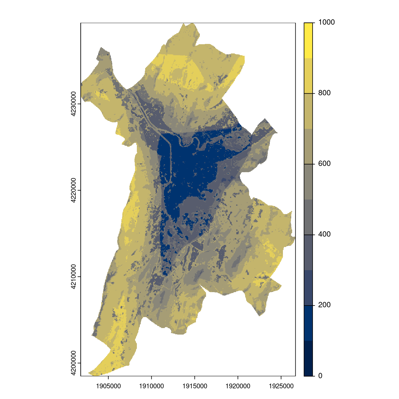Projection des distributions potentielles contemporaine et futures jusqu'à l'horizon 2100 sous le scénario SSP5-8.5 (modèle d'ensemble, GCM IPSL).