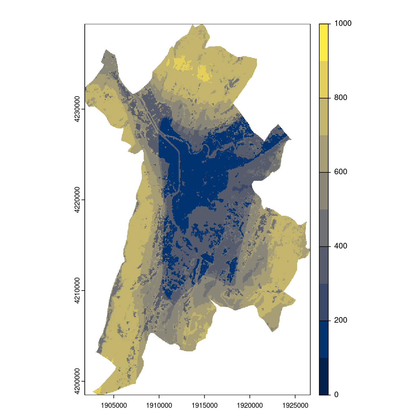 Projection des distributions potentielles contemporaine et futures jusqu'à l'horizon 2100 sous le scénario SSP5-8.5 (modèle d'ensemble, GCM IPSL).