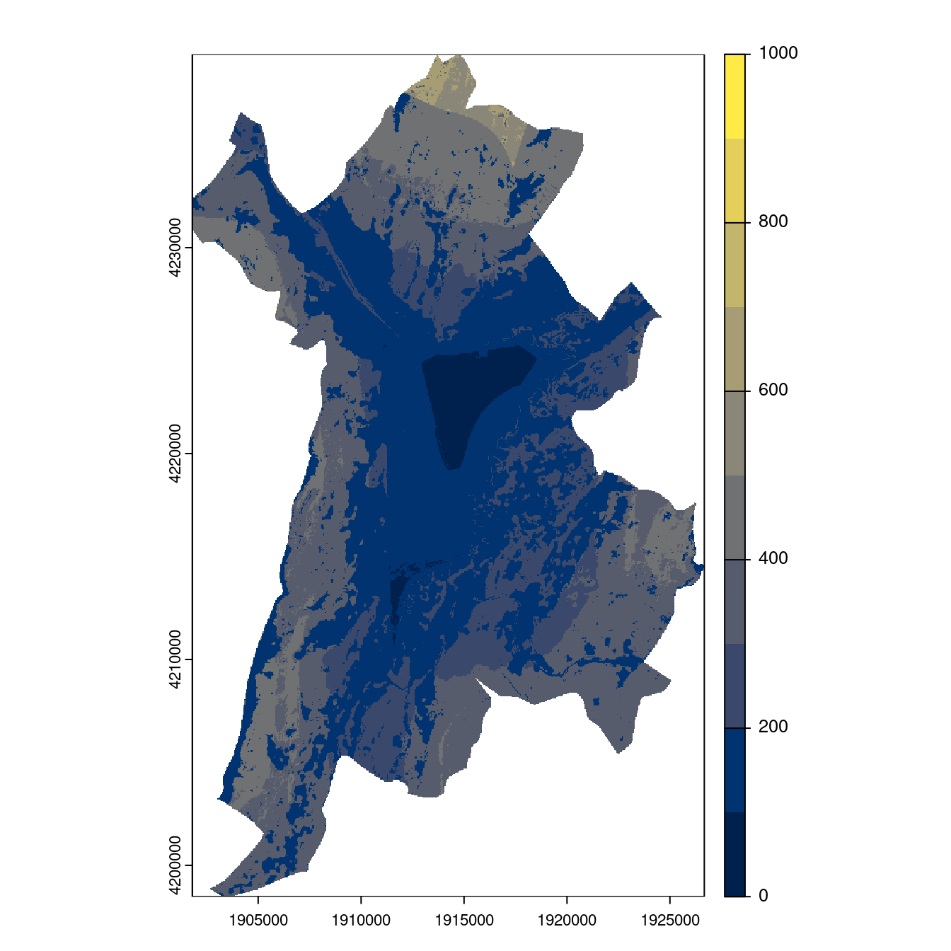 Projection des distributions potentielles contemporaine et futures jusqu'à l'horizon 2100 sous le scénario SSP5-8.5 (modèle d'ensemble, GCM IPSL).