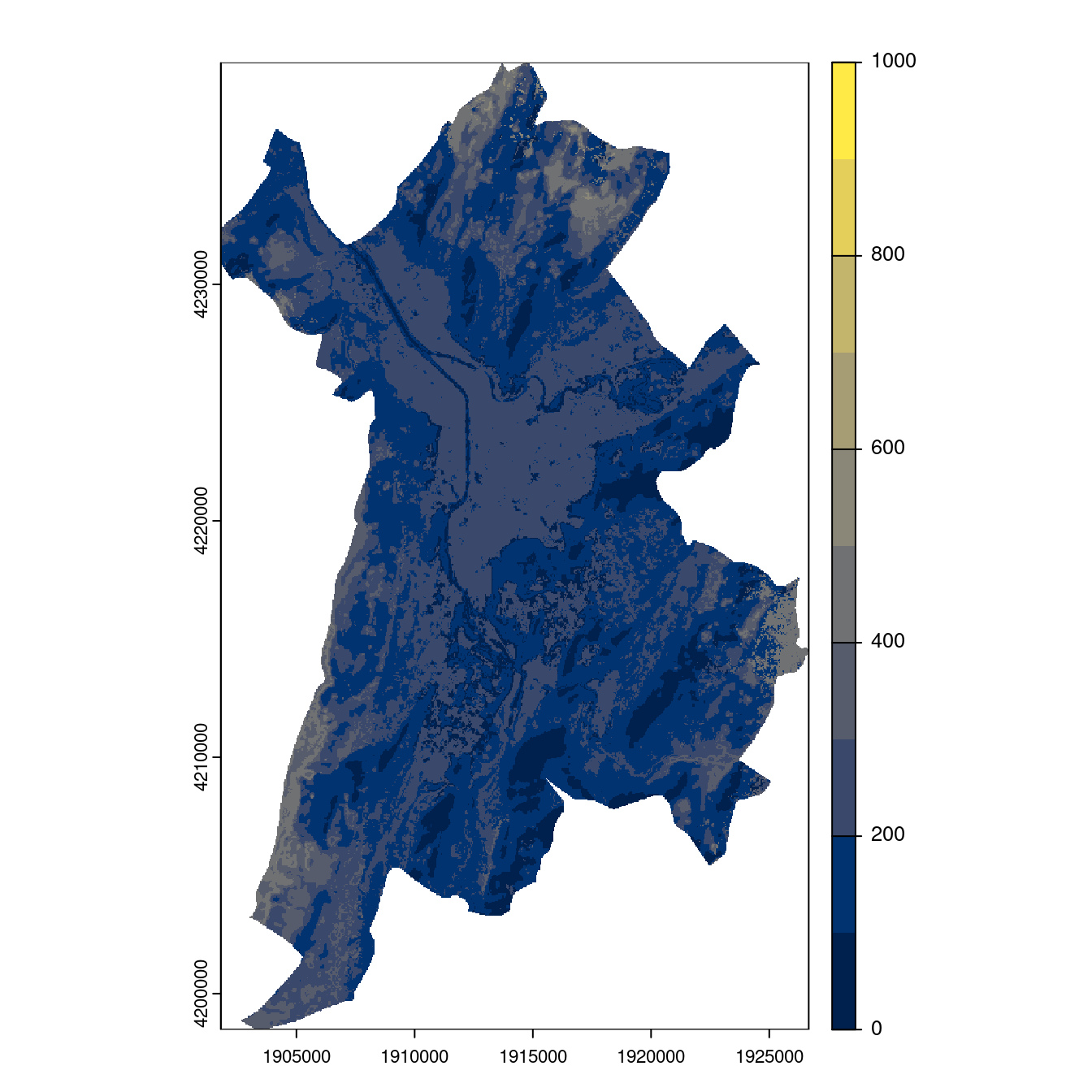Projection des distributions potentielles contemporaine et futures jusqu'à l'horizon 2100 sous le scénario SSP5-8.5 (modèle d'ensemble, GCM IPSL).