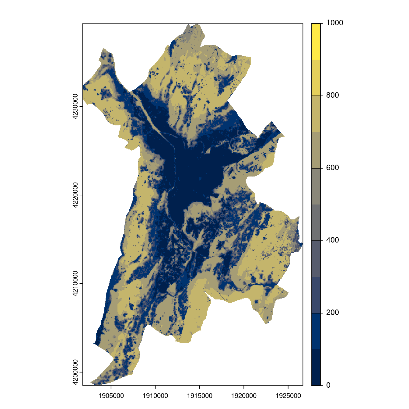 Projection des distributions potentielles contemporaine et futures jusqu'à l'horizon 2100 sous le scénario SSP5-8.5 (modèle d'ensemble, GCM IPSL).