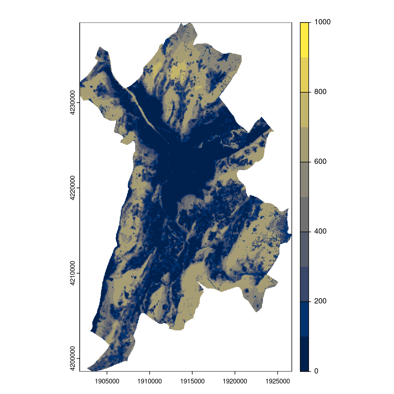 Projection des distributions potentielles contemporaine et futures jusqu'à l'horizon 2100 sous le scénario SSP5-8.5 (modèle d'ensemble, GCM IPSL).