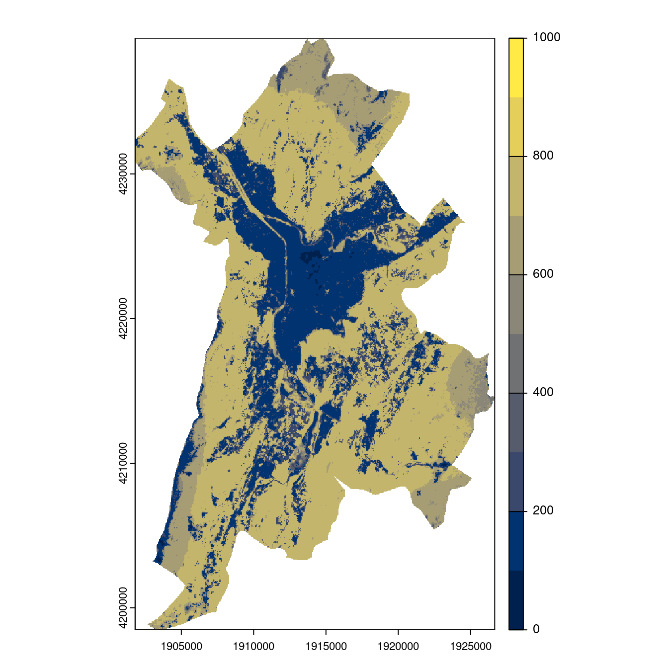Projection des distributions potentielles contemporaine et futures jusqu'à l'horizon 2100 sous le scénario SSP5-8.5 (modèle d'ensemble, GCM IPSL).