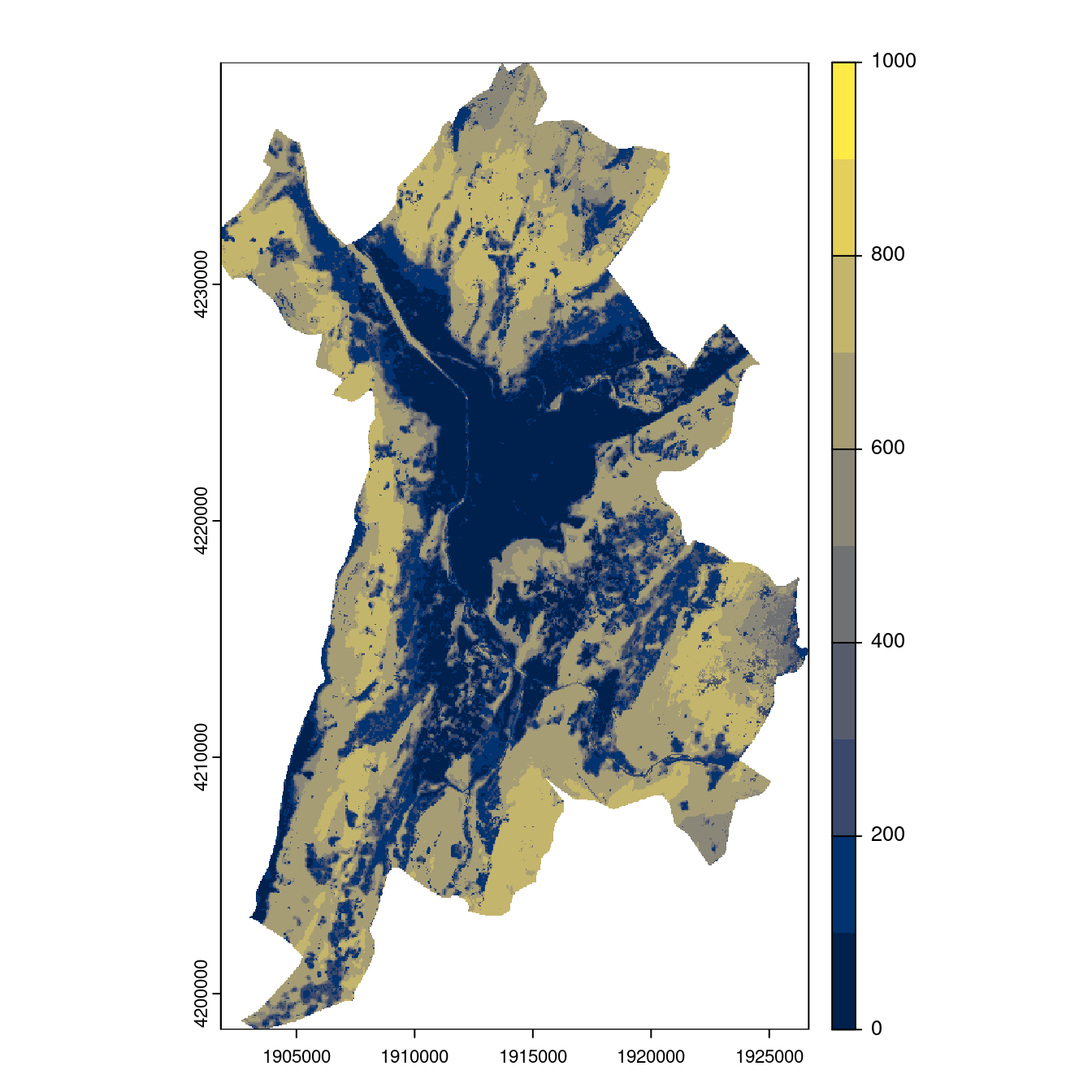 Projection des distributions potentielles contemporaine et futures jusqu'à l'horizon 2100 sous le scénario SSP5-8.5 (modèle d'ensemble, GCM IPSL).