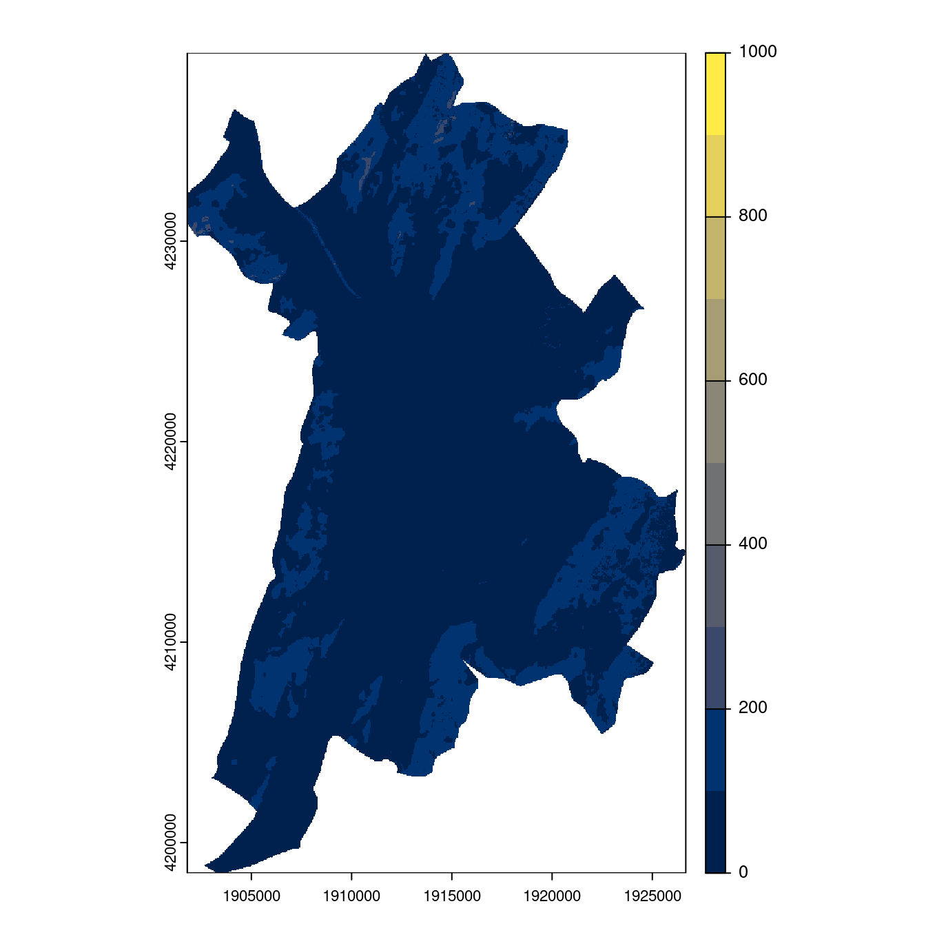Projection des distributions potentielles contemporaine et futures jusqu'à l'horizon 2100 sous le scénario SSP5-8.5 (modèle d'ensemble, GCM IPSL).