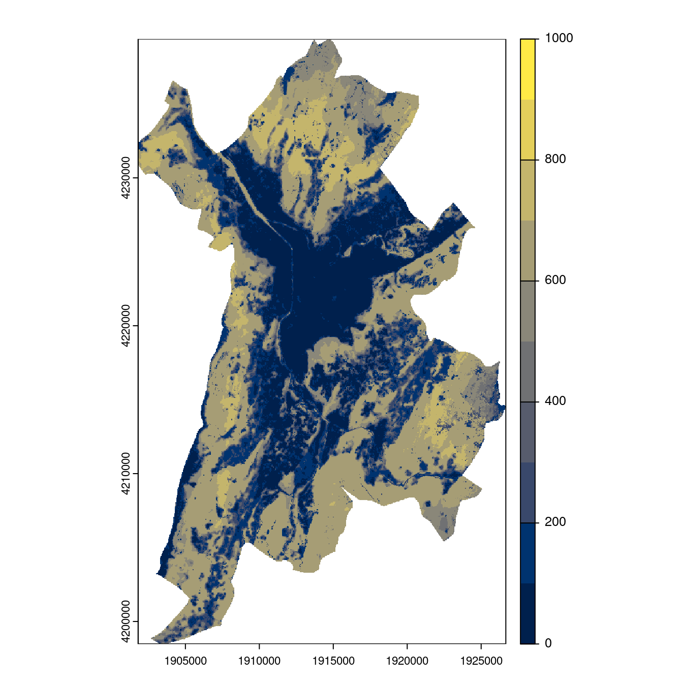 Projection des distributions potentielles contemporaine et futures jusqu'à l'horizon 2100 sous le scénario SSP5-8.5 (modèle d'ensemble, GCM IPSL).