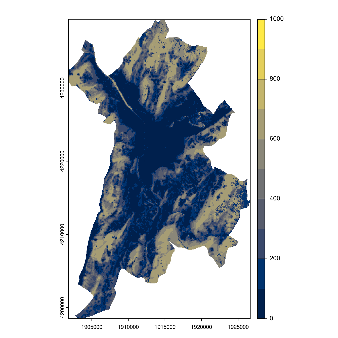 Projection des distributions potentielles contemporaine et futures jusqu'à l'horizon 2100 sous le scénario SSP5-8.5 (modèle d'ensemble, GCM IPSL).