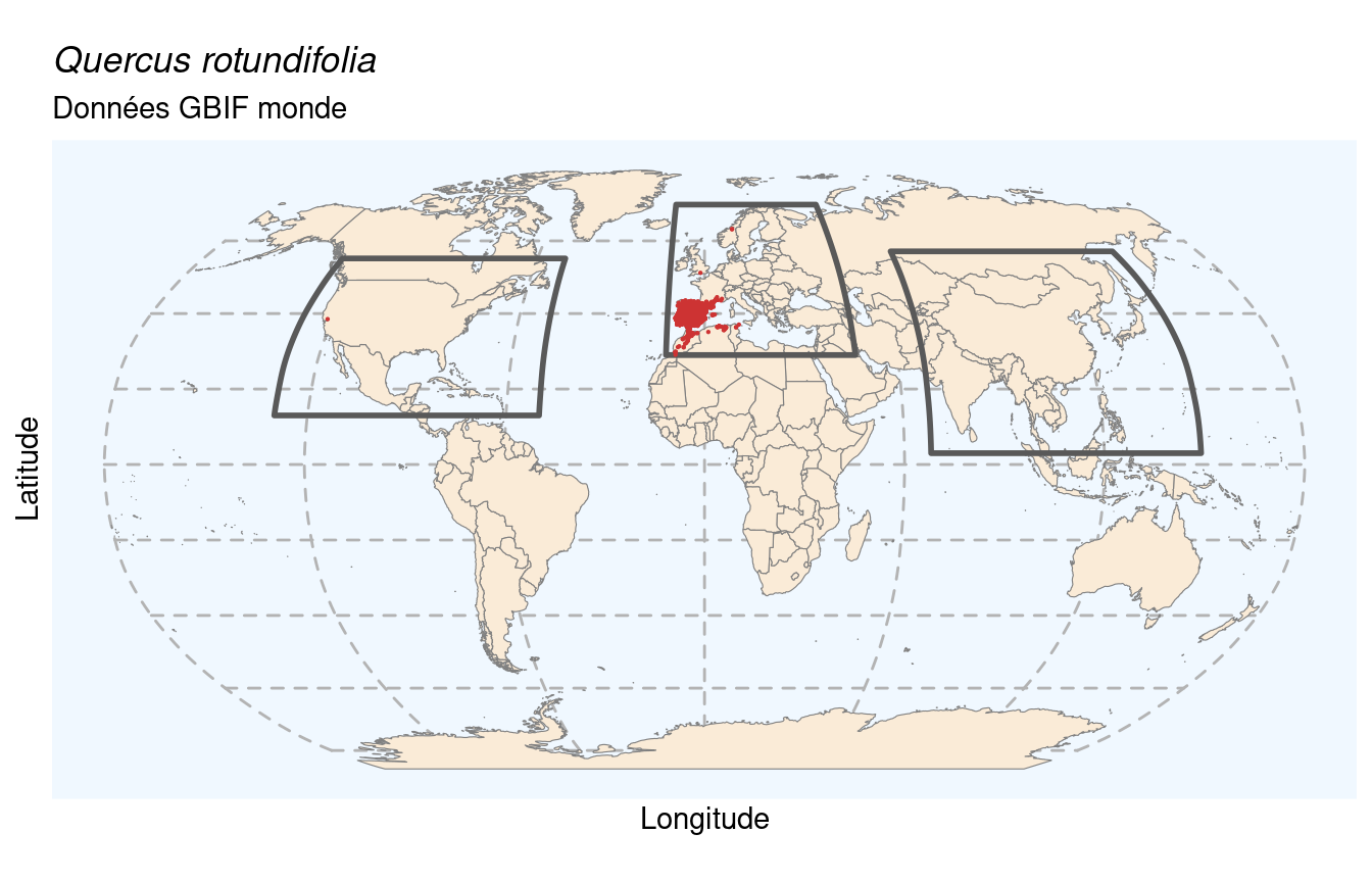 Occurrences de Quercus rotundifolia dans le monde.