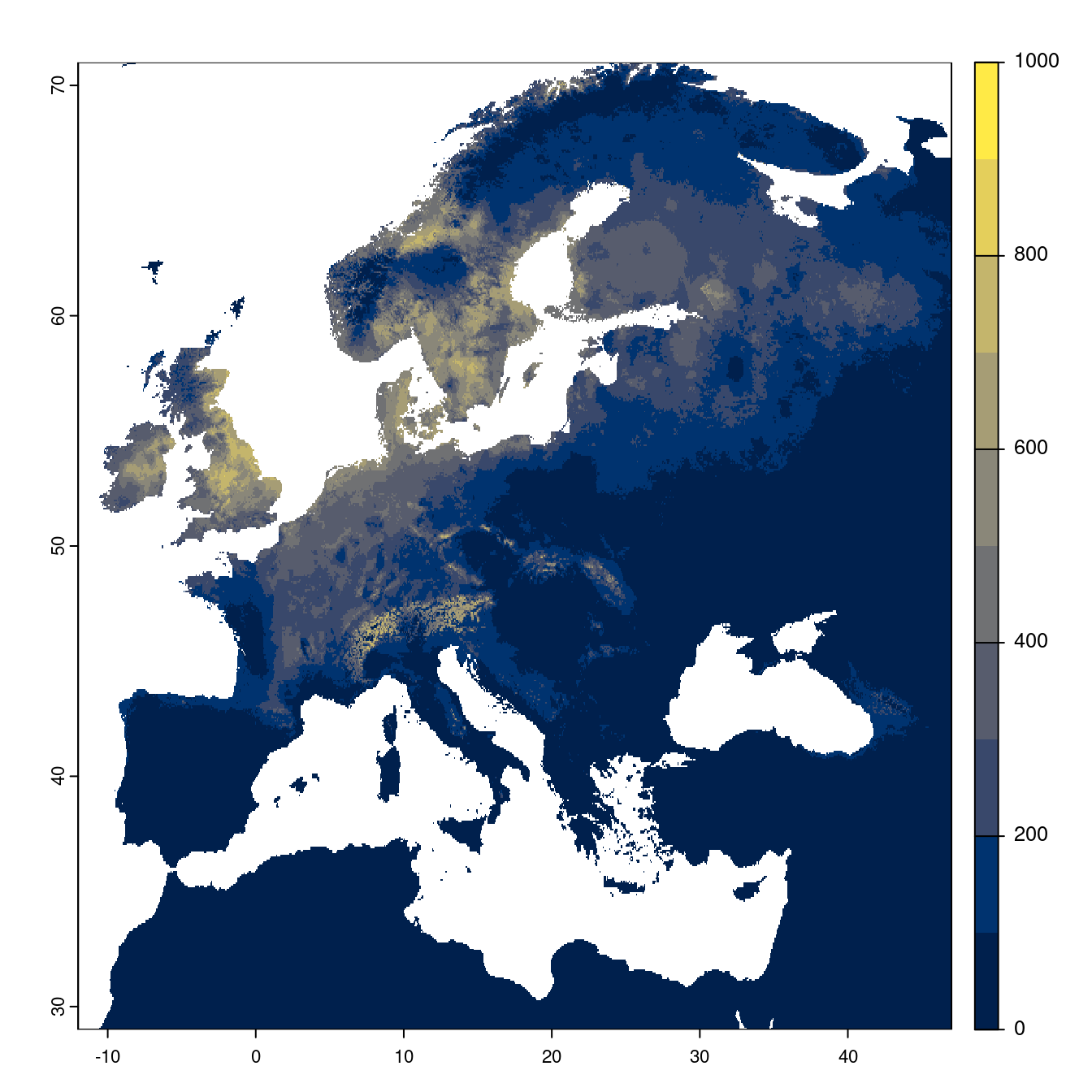 Projection des distributions potentielles futures jusqu'à l'horizon 2100 sous le scénario SSP5-8.5 (modèle d'ensemble).