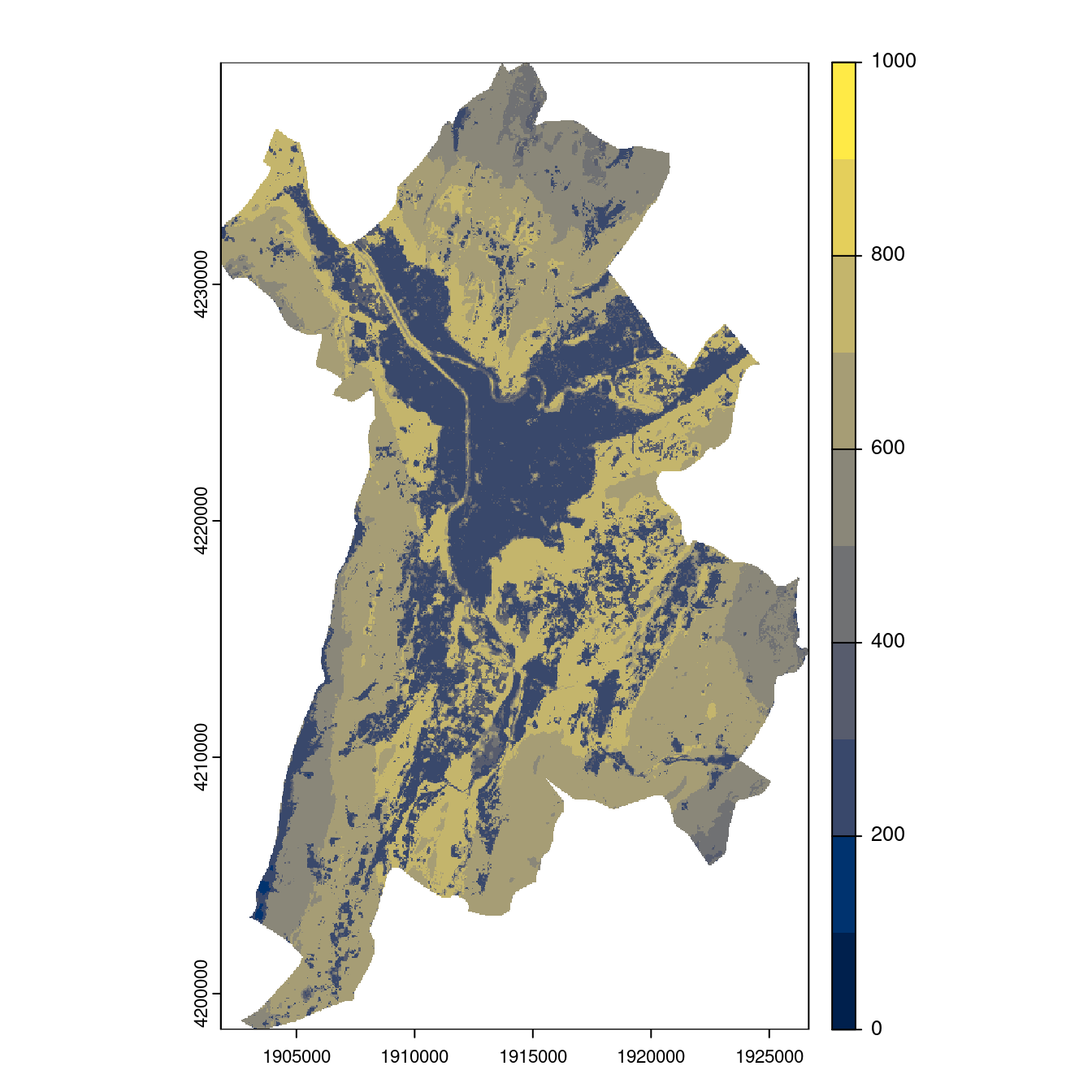 Projection des distributions potentielles contemporaine et futures jusqu'à l'horizon 2100 sous le scénario SSP5-8.5 (modèle d'ensemble, GCM IPSL).