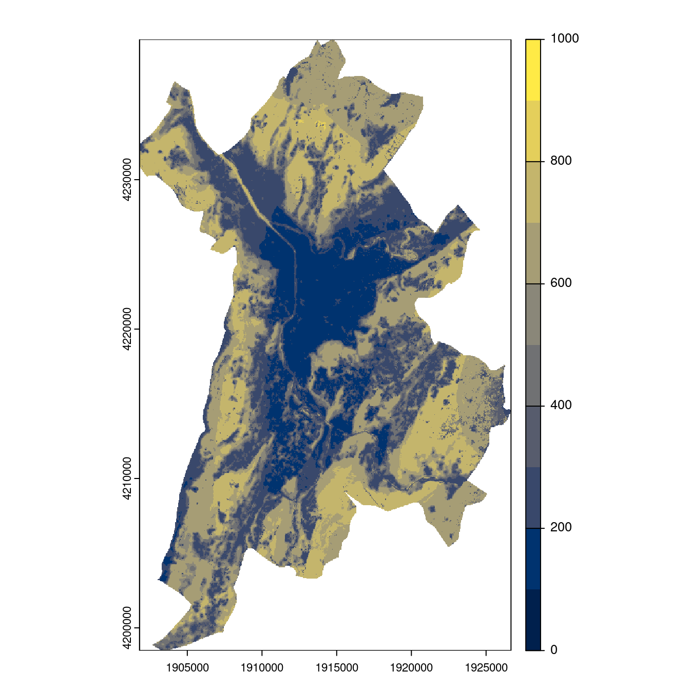 Projection des distributions potentielles contemporaine et futures jusqu'à l'horizon 2100 sous le scénario SSP5-8.5 (modèle d'ensemble, GCM IPSL).