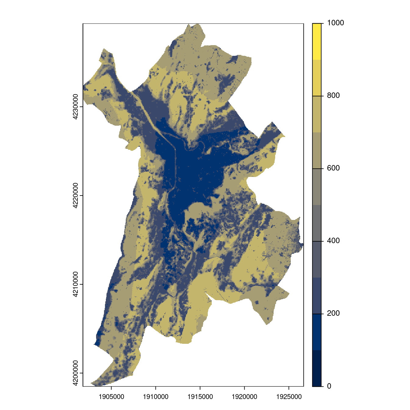 Projection des distributions potentielles contemporaine et futures jusqu'à l'horizon 2100 sous le scénario SSP5-8.5 (modèle d'ensemble, GCM IPSL).