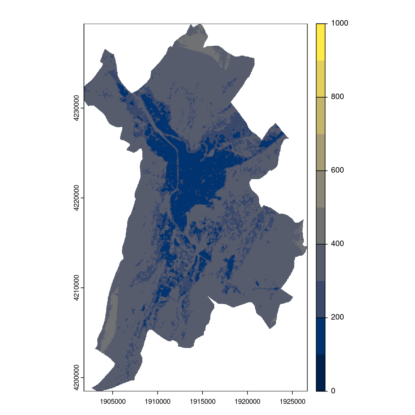Projection des distributions potentielles contemporaine et futures jusqu'à l'horizon 2100 sous le scénario SSP5-8.5 (modèle d'ensemble, GCM IPSL).
