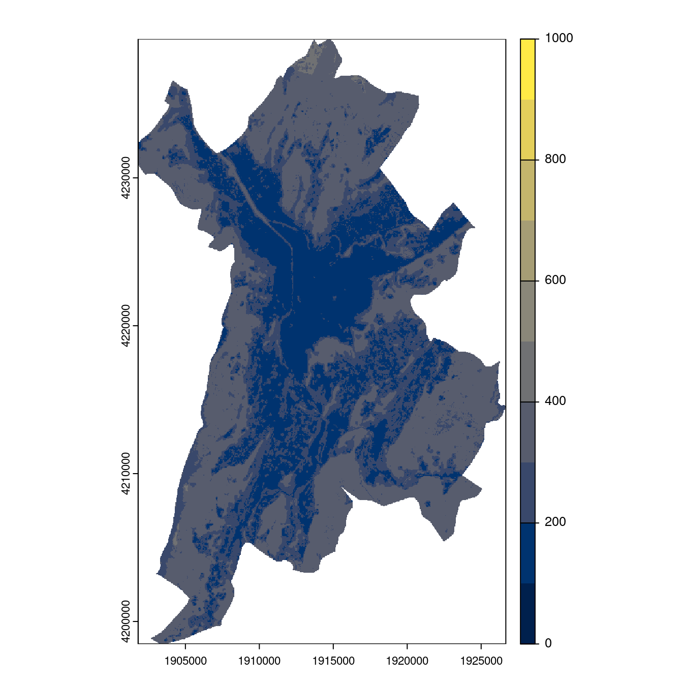 Projection des distributions potentielles contemporaine et futures jusqu'à l'horizon 2100 sous le scénario SSP5-8.5 (modèle d'ensemble, GCM IPSL).