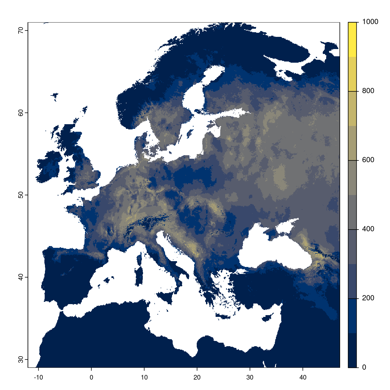 Projection des distributions potentielles futures jusqu'à l'horizon 2100 sous le scénario SSP5-8.5 (modèle d'ensemble).