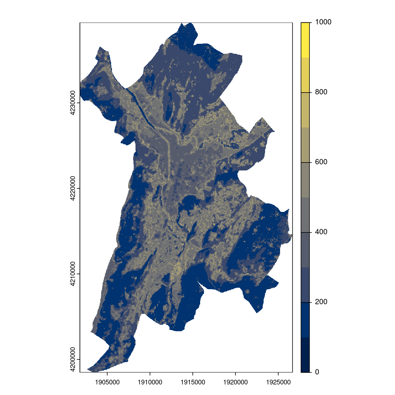 Projection des distributions potentielles contemporaine et futures jusqu'à l'horizon 2100 sous le scénario SSP5-8.5 (modèle d'ensemble, GCM IPSL).
