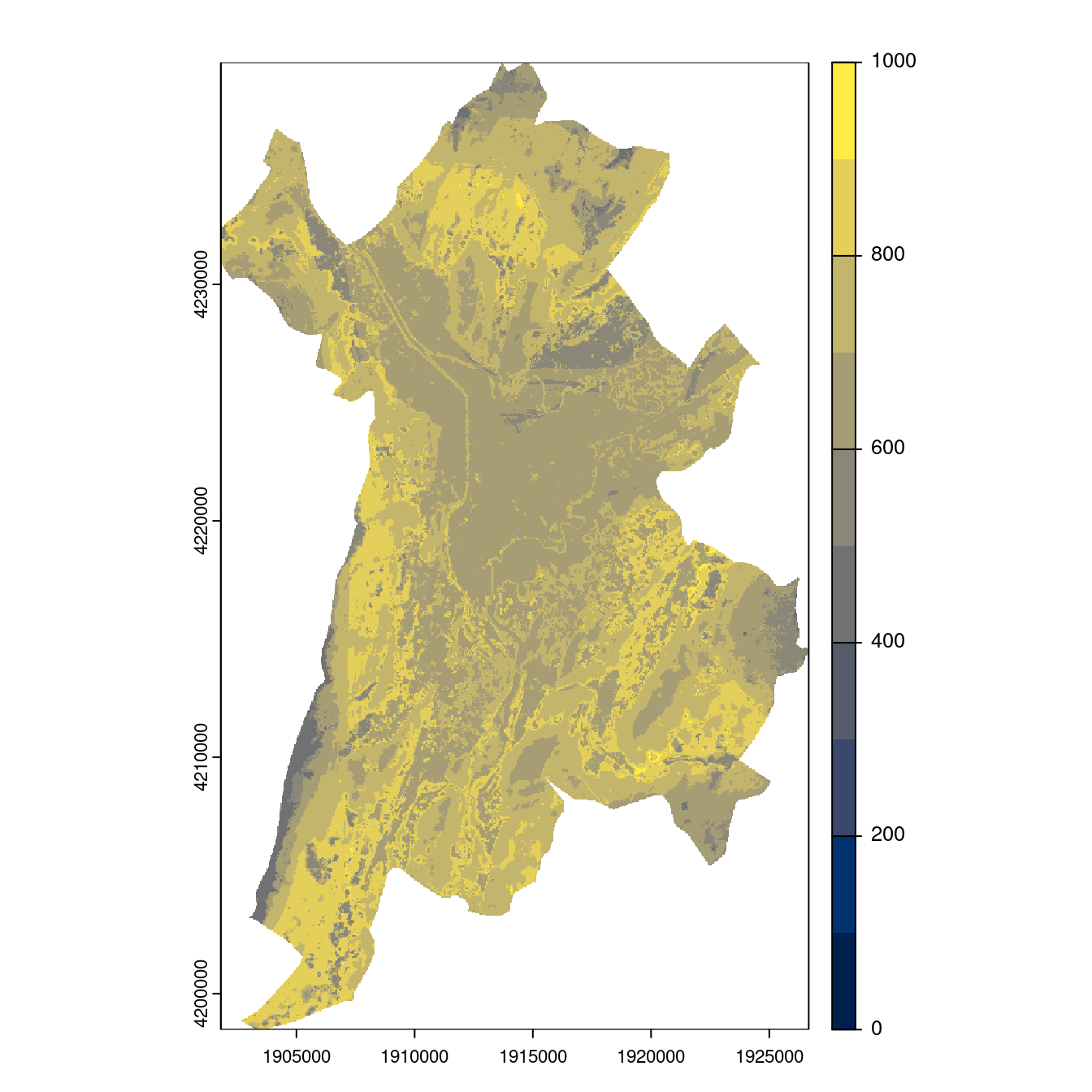 Projection des distributions potentielles contemporaine et futures jusqu'à l'horizon 2100 sous le scénario SSP5-8.5 (modèle d'ensemble, GCM IPSL).