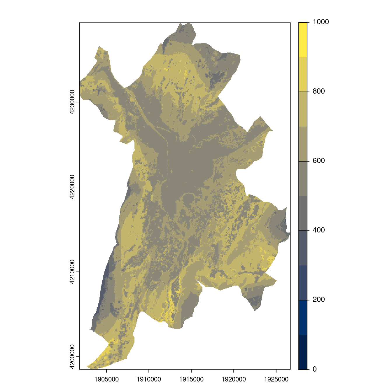 Projection des distributions potentielles contemporaine et futures jusqu'à l'horizon 2100 sous le scénario SSP5-8.5 (modèle d'ensemble, GCM IPSL).