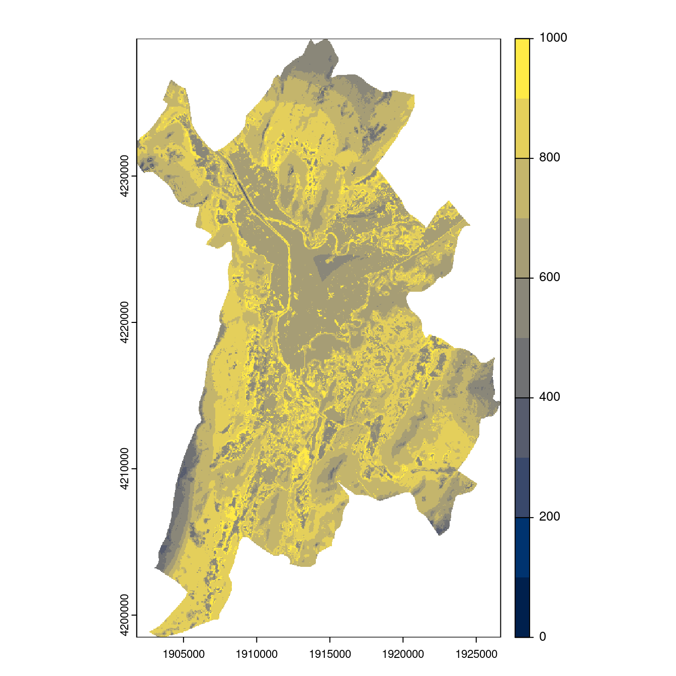 Projection des distributions potentielles contemporaine et futures jusqu'à l'horizon 2100 sous le scénario SSP5-8.5 (modèle d'ensemble, GCM IPSL).