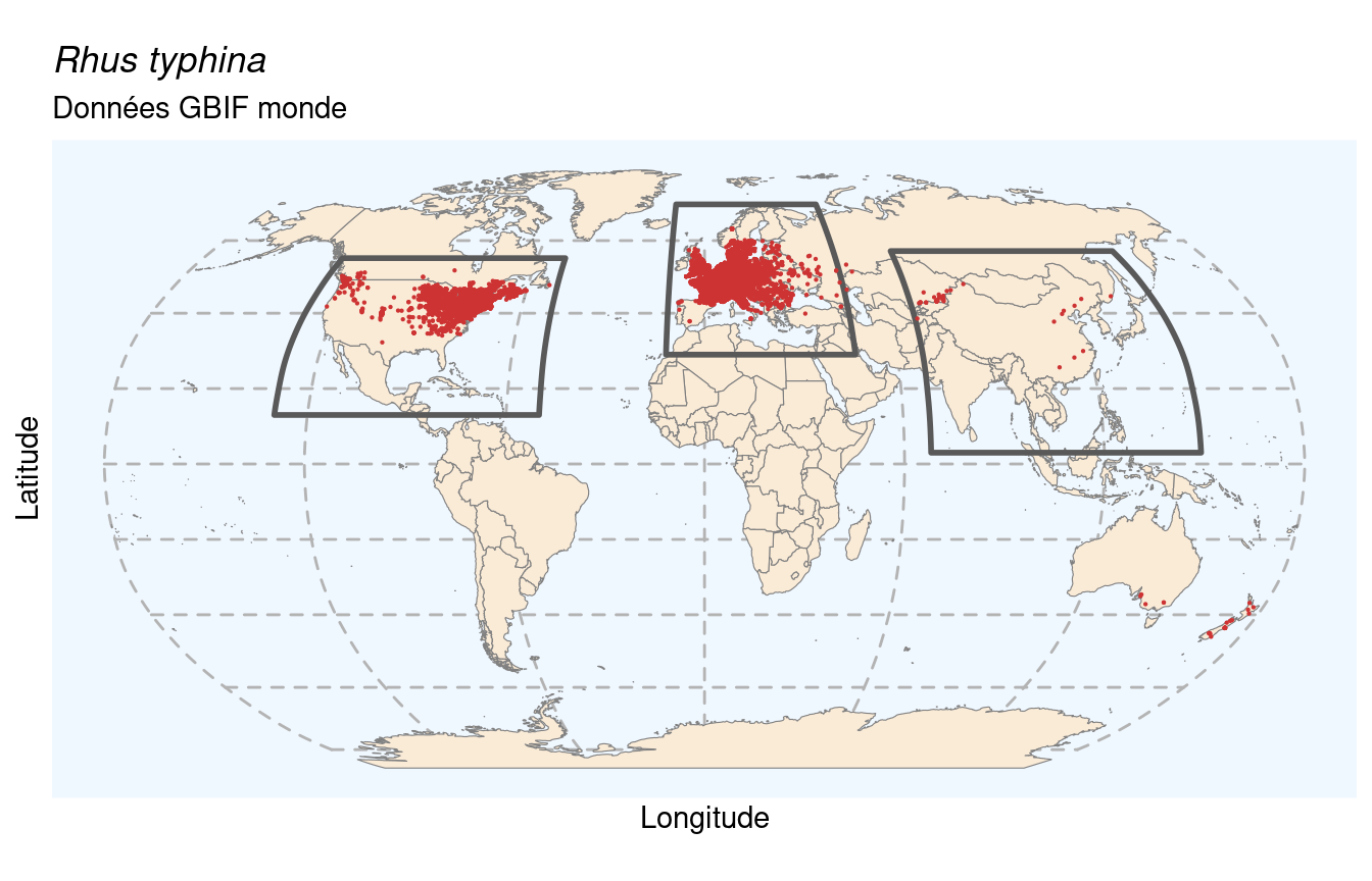Occurrences de Rhus typhina dans le monde.