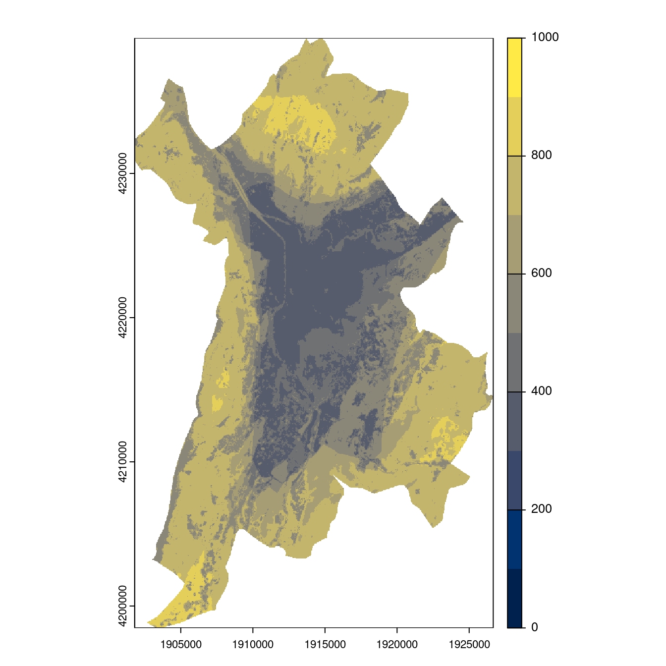 Projection des distributions potentielles contemporaine et futures jusqu'à l'horizon 2100 sous le scénario SSP5-8.5 (modèle d'ensemble, GCM IPSL).