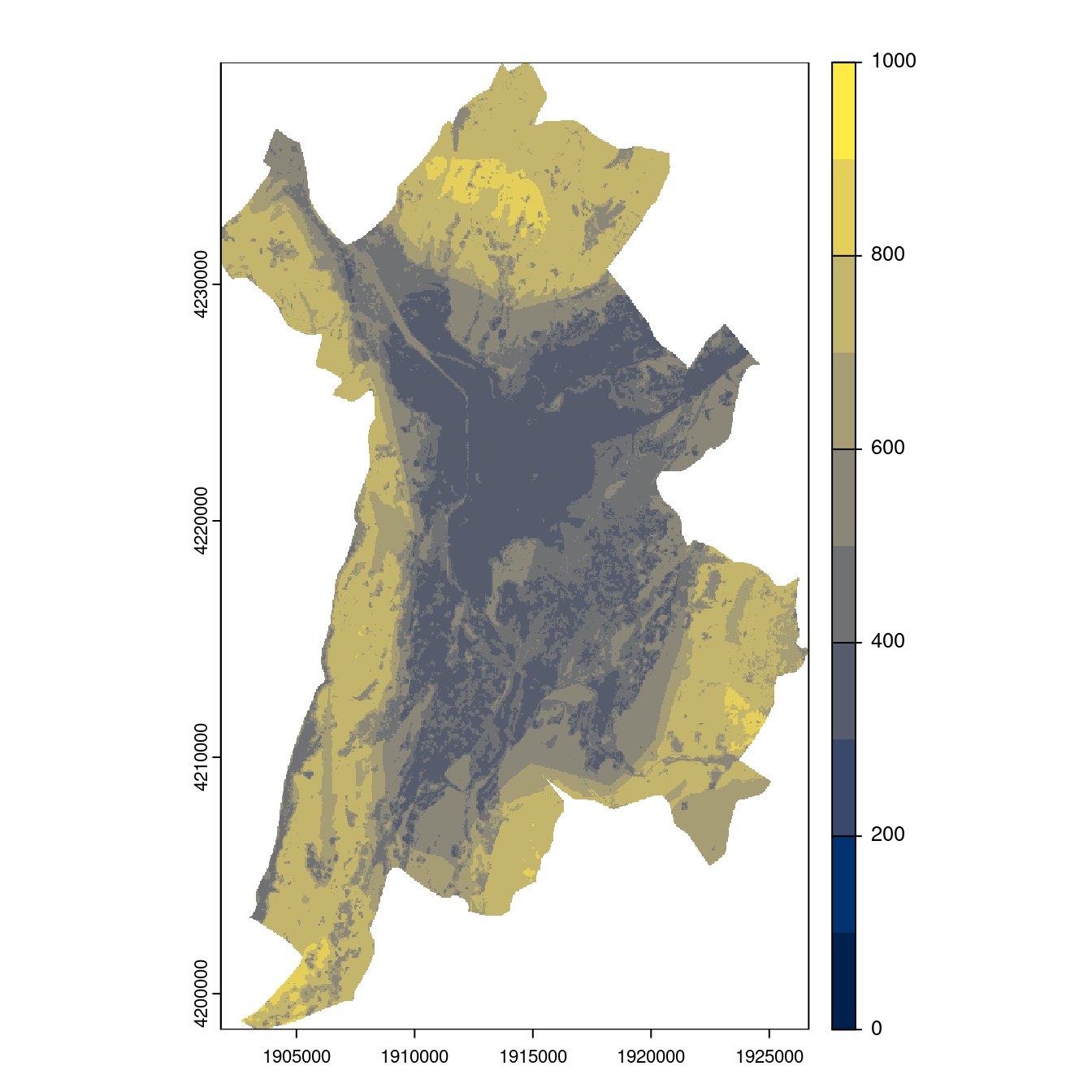 Projection des distributions potentielles contemporaine et futures jusqu'à l'horizon 2100 sous le scénario SSP5-8.5 (modèle d'ensemble, GCM IPSL).