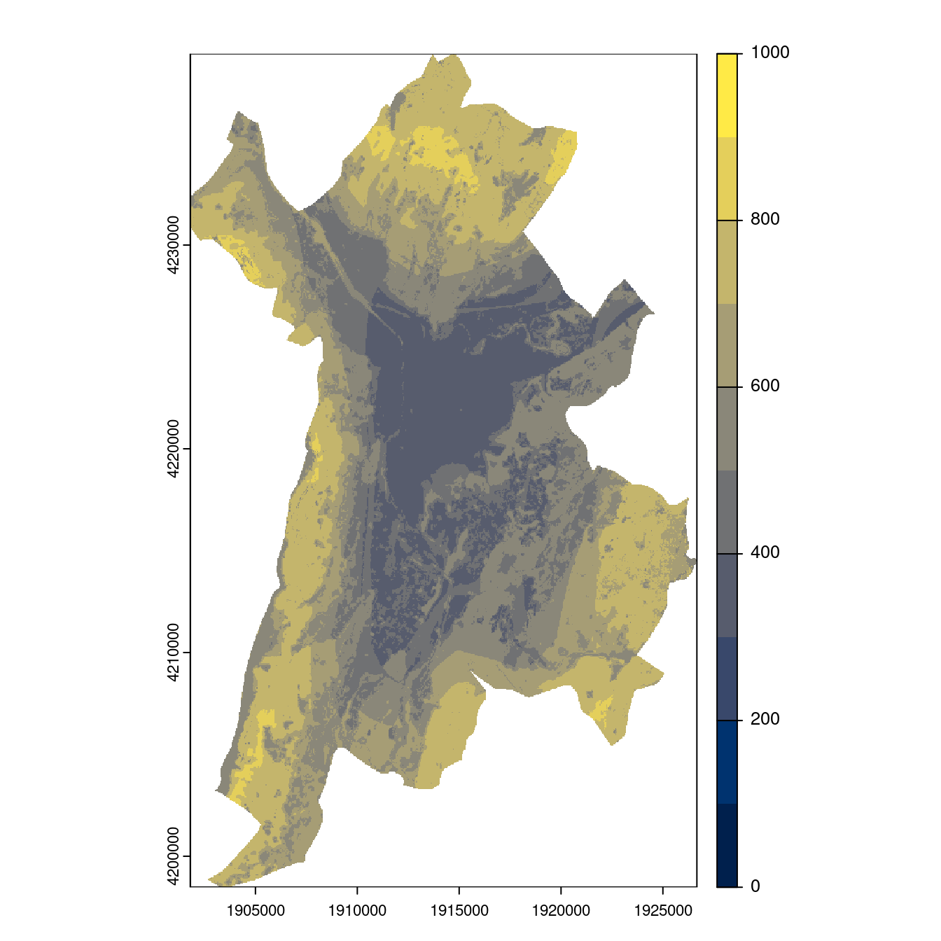 Projection des distributions potentielles contemporaine et futures jusqu'à l'horizon 2100 sous le scénario SSP5-8.5 (modèle d'ensemble, GCM IPSL).