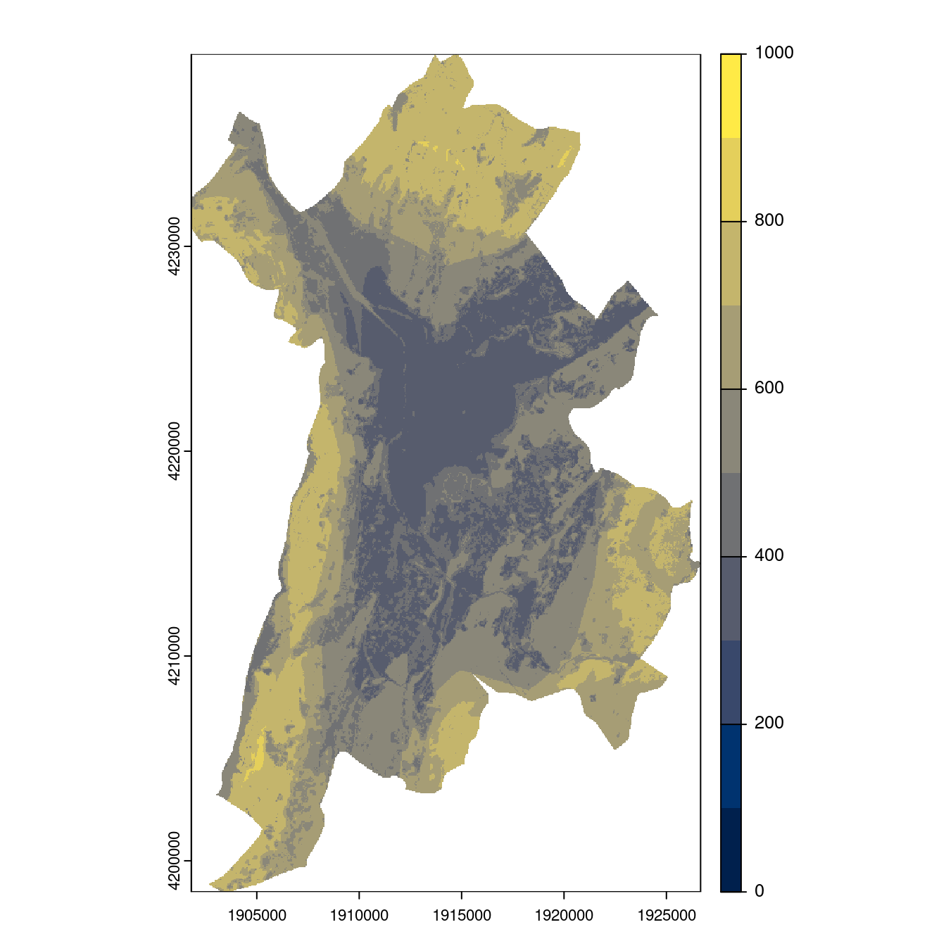 Projection des distributions potentielles contemporaine et futures jusqu'à l'horizon 2100 sous le scénario SSP5-8.5 (modèle d'ensemble, GCM IPSL).
