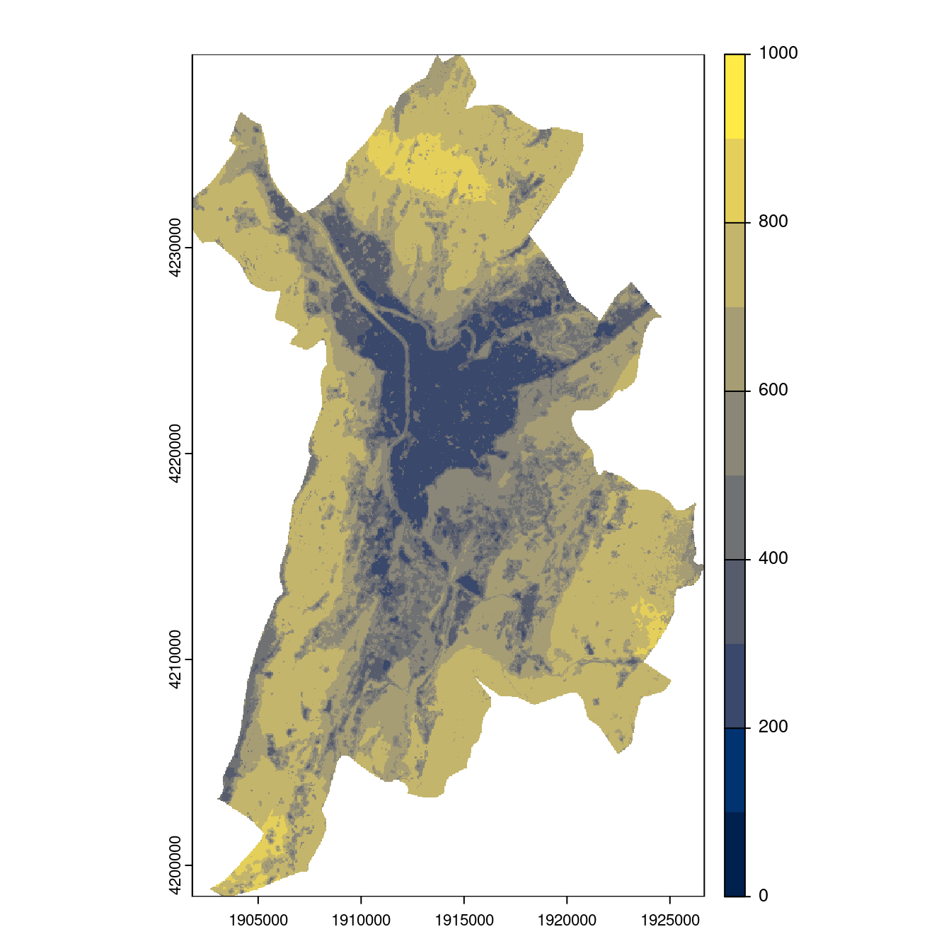 Projection des distributions potentielles contemporaine et futures jusqu'à l'horizon 2100 sous le scénario SSP5-8.5 (modèle d'ensemble, GCM IPSL).