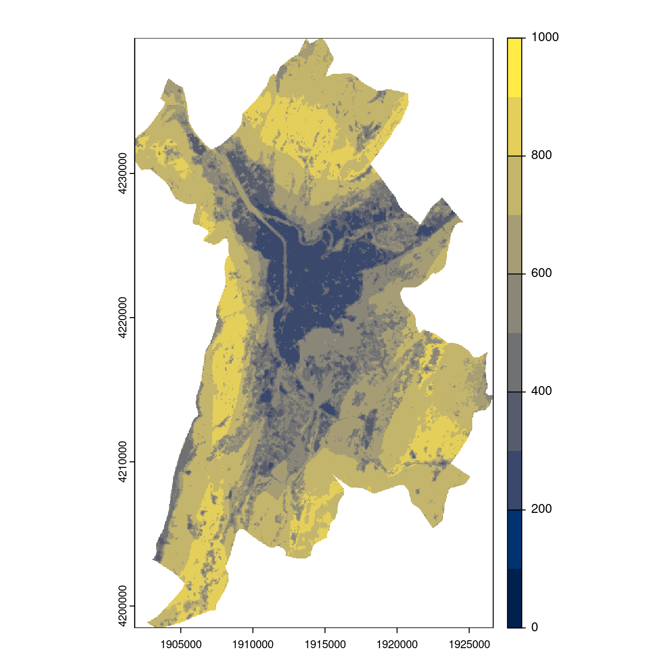 Projection des distributions potentielles contemporaine et futures jusqu'à l'horizon 2100 sous le scénario SSP5-8.5 (modèle d'ensemble, GCM IPSL).