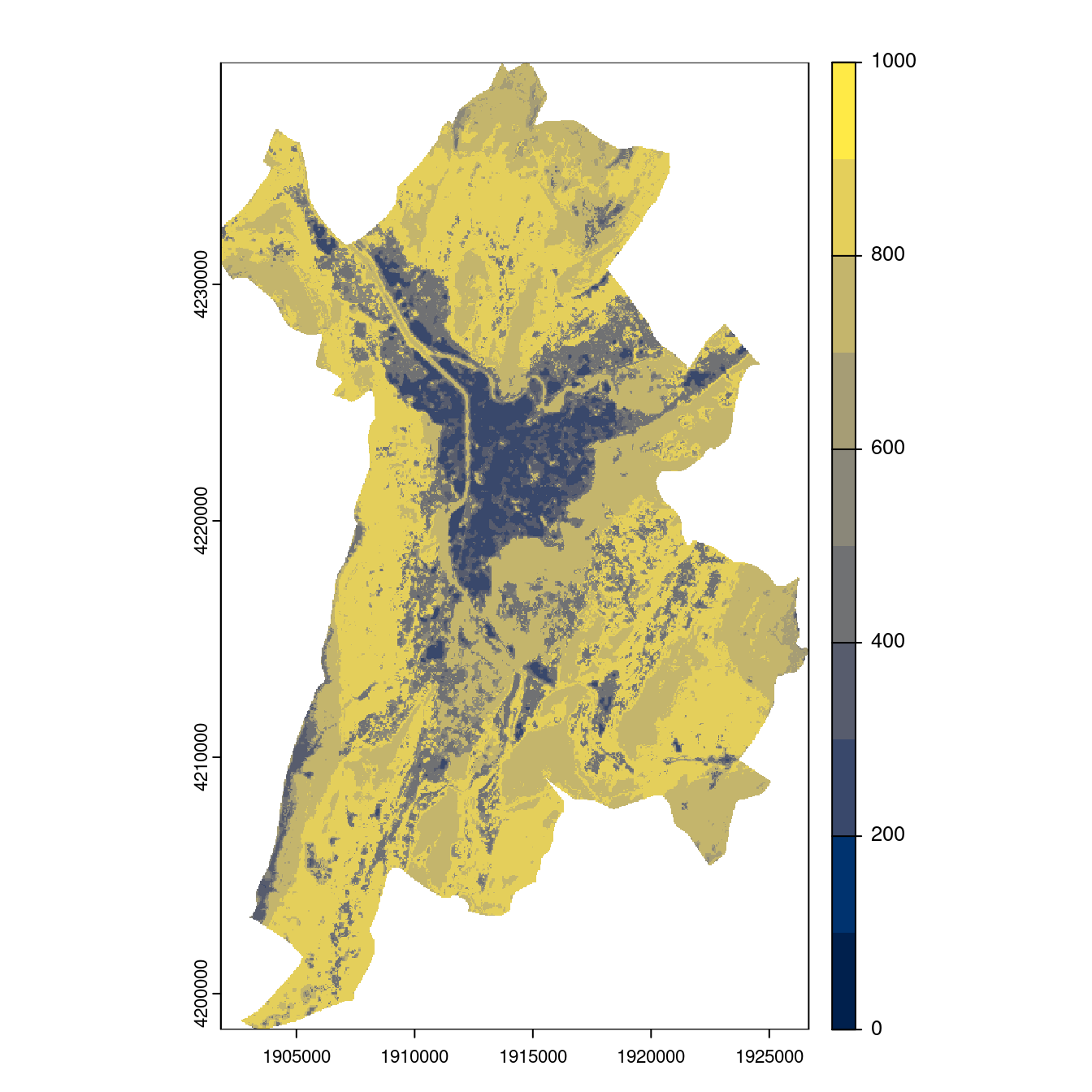 Projection des distributions potentielles contemporaine et futures jusqu'à l'horizon 2100 sous le scénario SSP5-8.5 (modèle d'ensemble, GCM IPSL).