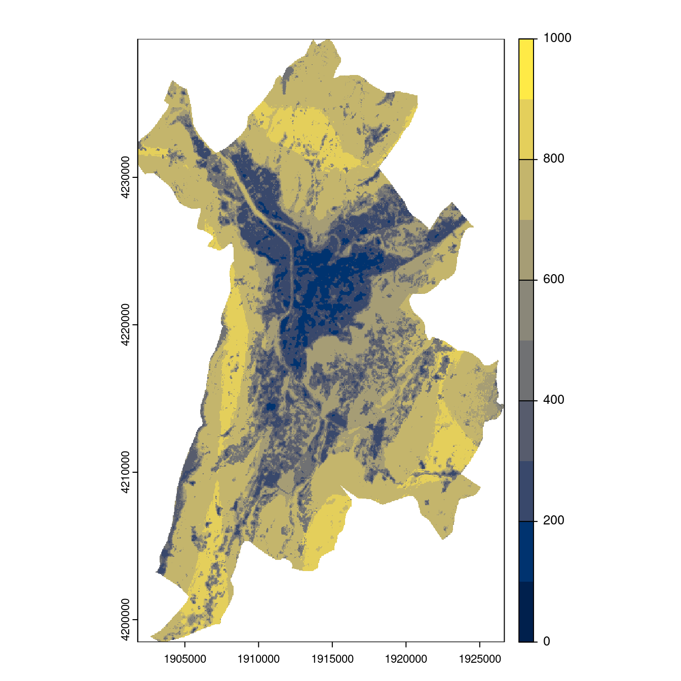 Projection des distributions potentielles contemporaine et futures jusqu'à l'horizon 2100 sous le scénario SSP5-8.5 (modèle d'ensemble, GCM IPSL).