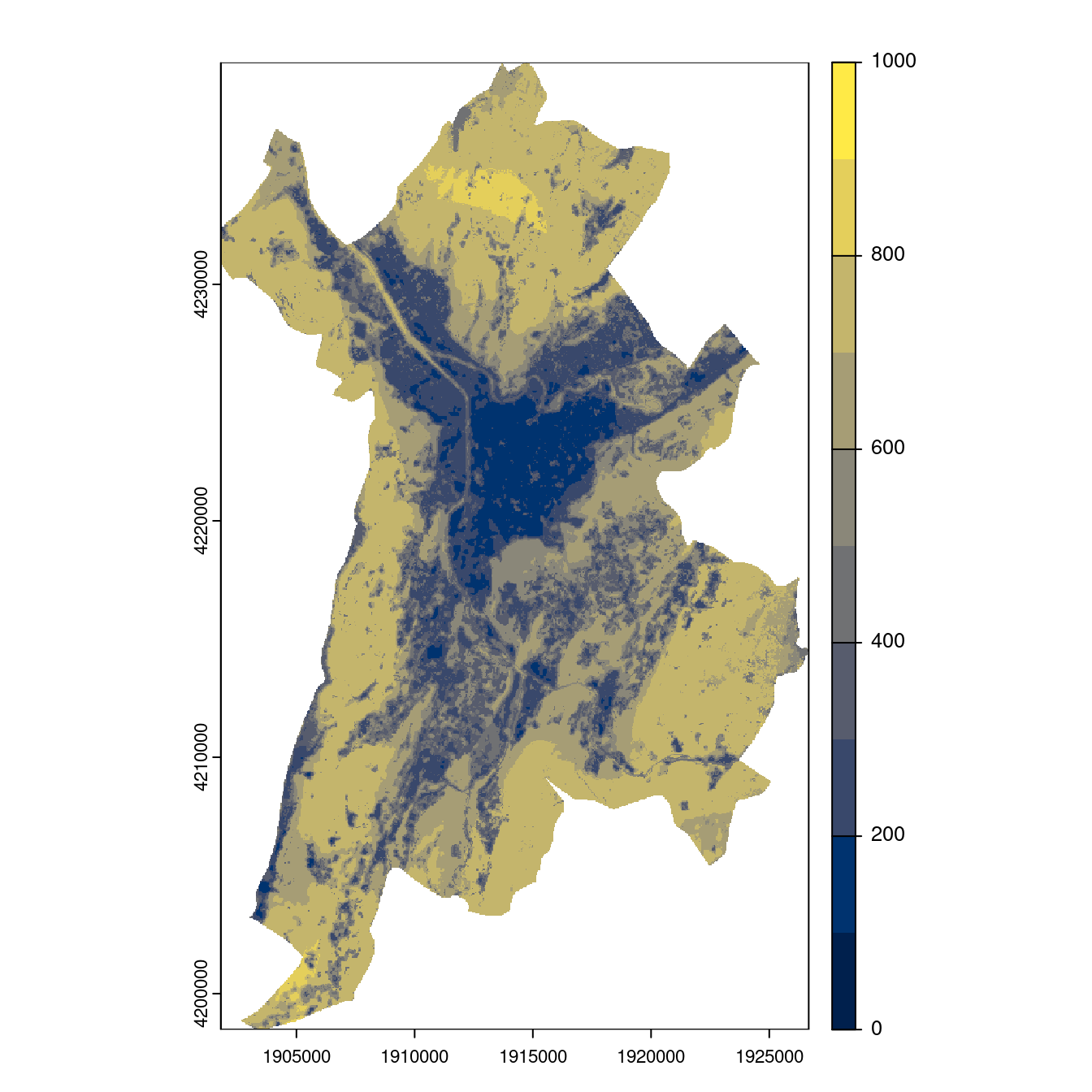 Projection des distributions potentielles contemporaine et futures jusqu'à l'horizon 2100 sous le scénario SSP5-8.5 (modèle d'ensemble, GCM IPSL).
