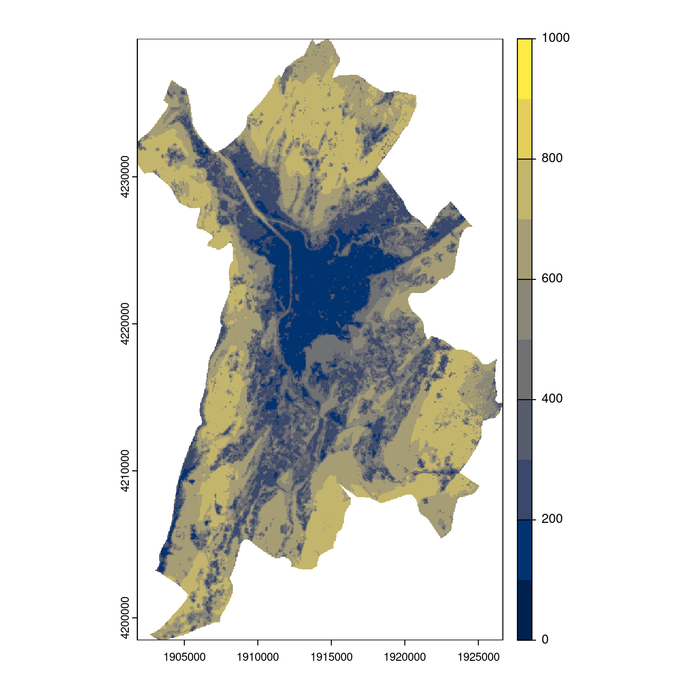 Projection des distributions potentielles contemporaine et futures jusqu'à l'horizon 2100 sous le scénario SSP5-8.5 (modèle d'ensemble, GCM IPSL).