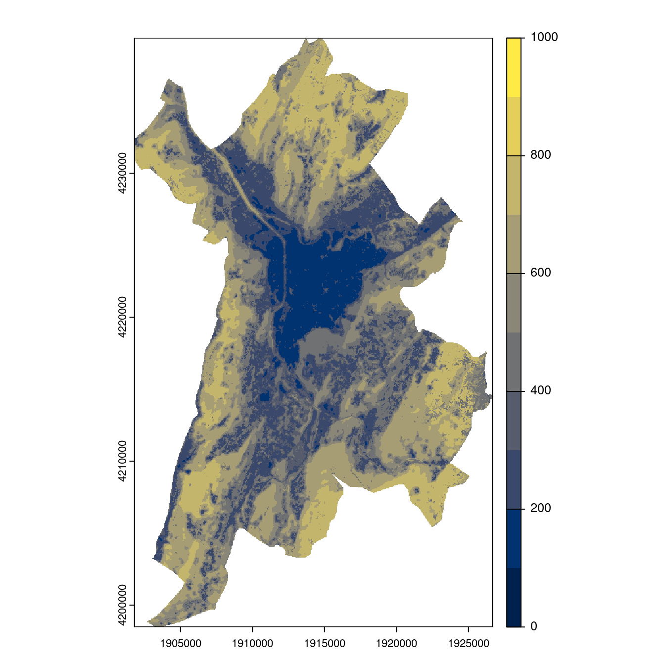 Projection des distributions potentielles contemporaine et futures jusqu'à l'horizon 2100 sous le scénario SSP5-8.5 (modèle d'ensemble, GCM IPSL).